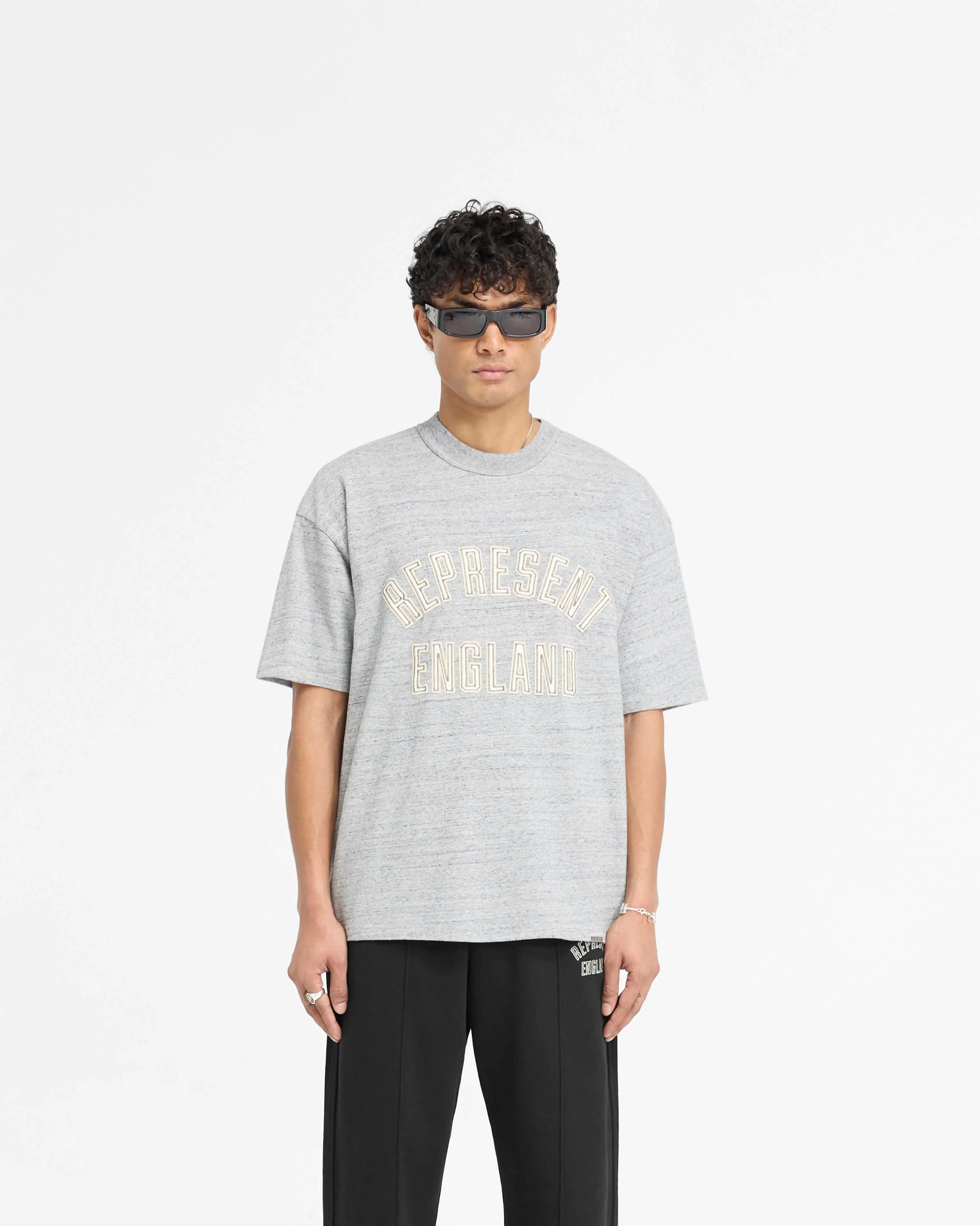 Cool and Relaxed Award-winning England Applique T-Shirt - Grey Marl