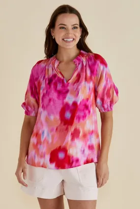 Betty Basics Joanne Blouse Floral Abstract Print Midweight Four Way Stretch YarnDyed Stripes