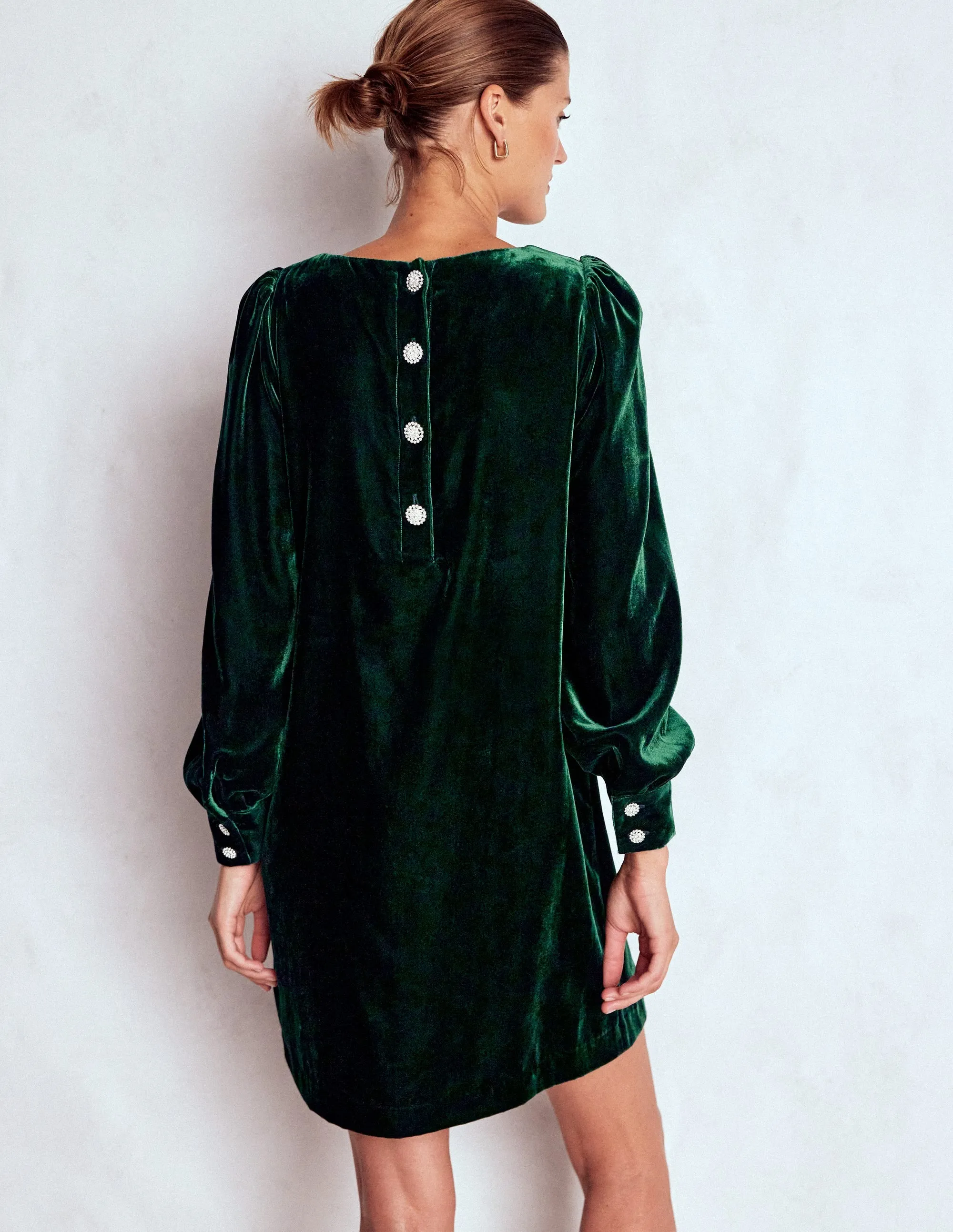 Estella Velvet Shift Dress-Emerald Night Soft cotton blend dress Soft Draping