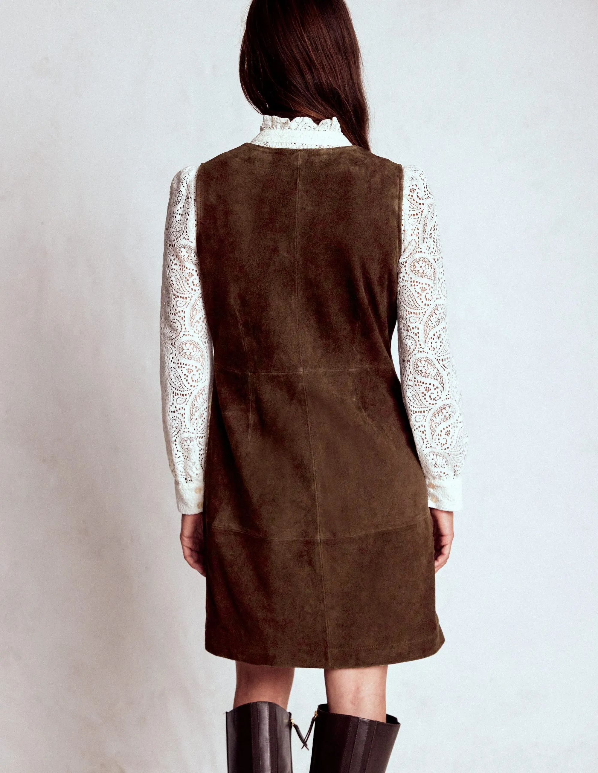 Travel-Pack Garden Scene Evelyn Suede Shift Dress-Dark Chocolate