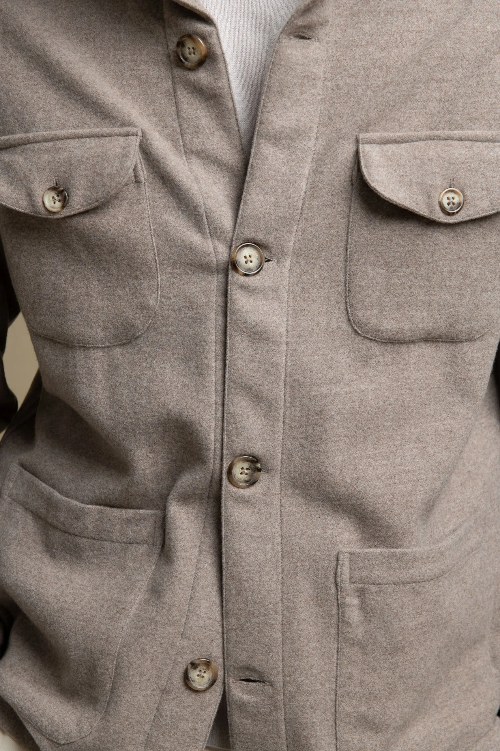 MultiPurposePockets Beige Safari Jacket flannel Super 180s ?C Made in Italy