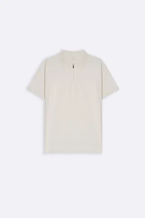 QUARTER ZIP POLO Cotton fabric