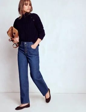 Exposed Button Straight Jeans-Indigo Smooth Feel Street Cool