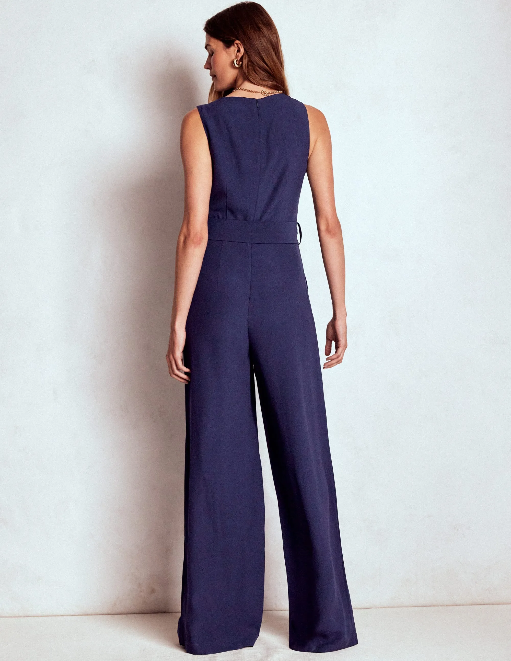 Gwen Slash Neck Jumpsuit-Navy Breathable