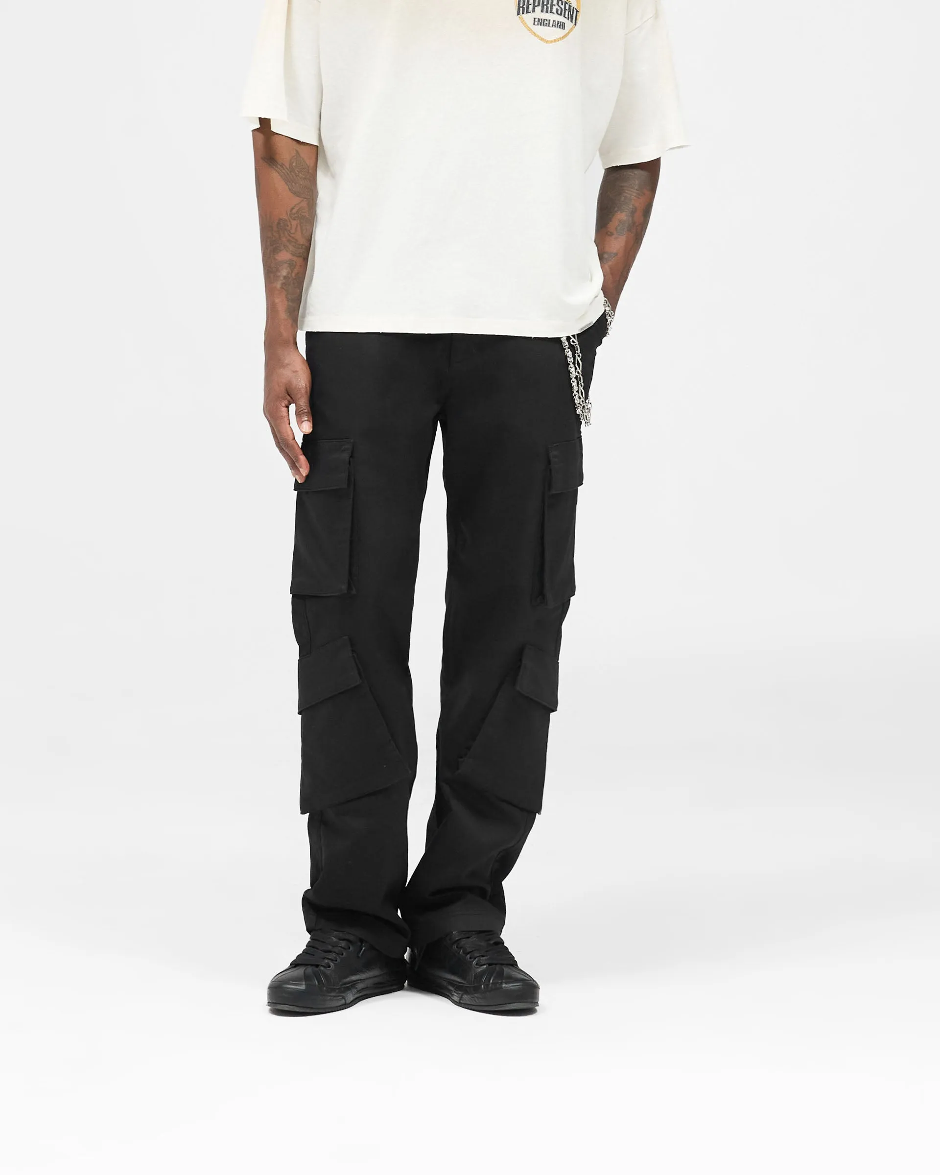 Mesh Panel No Gap Waist Cargo Pant - Jet Black