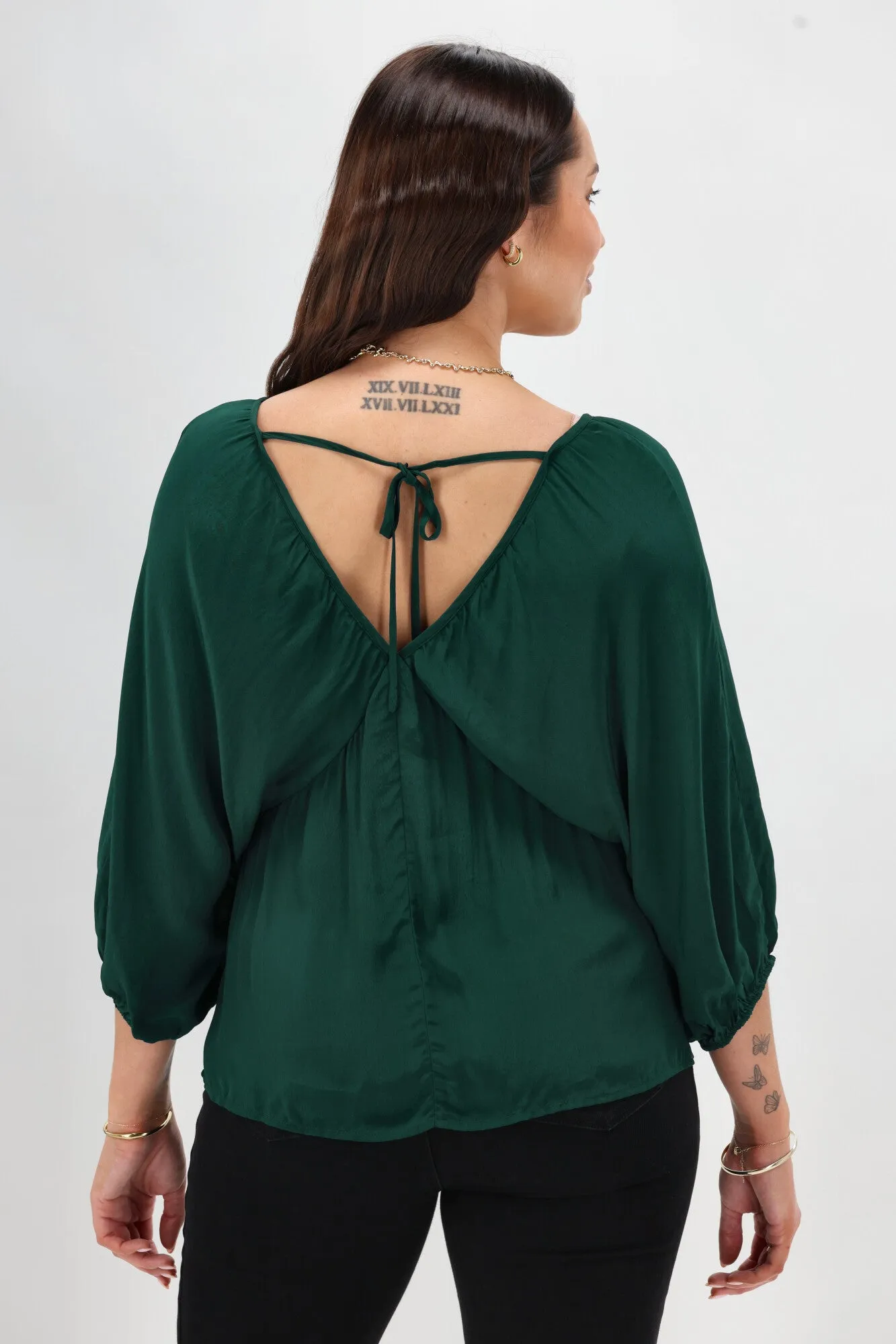 Celebrations By Shine On Lorna Blouson Top Emerald Odor Neutralizing Technology Brushed Microfiber Surface