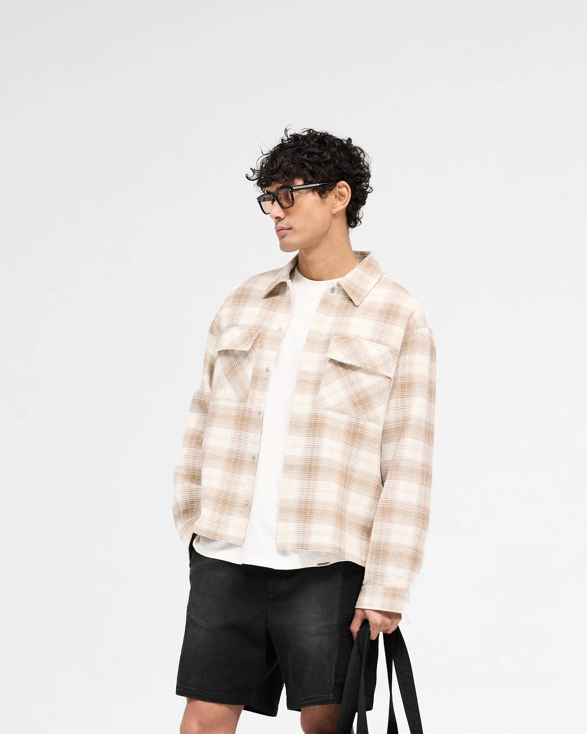 Patterned Texture shopping spree Waffle Flannel Shirt - Mid Brown
