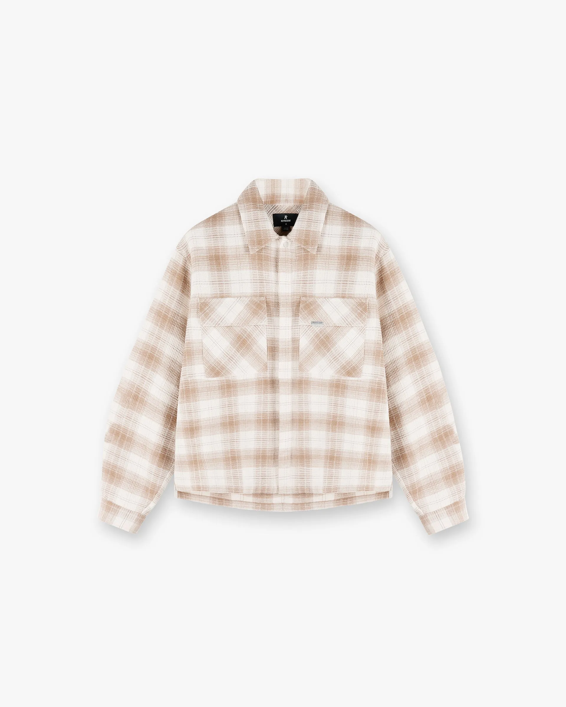 Waffle Flannel Shirt - Mid Brown Smooth Cotton Blend V-Neck