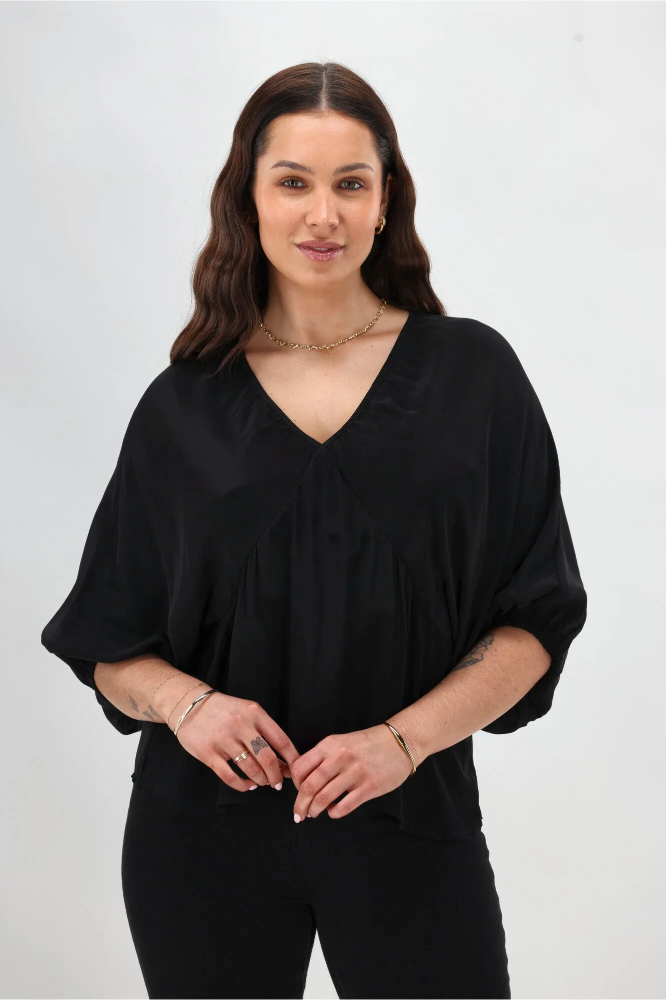 Celebrations By Shine On Lorna Blouson Top Black ClassicCrewNeck