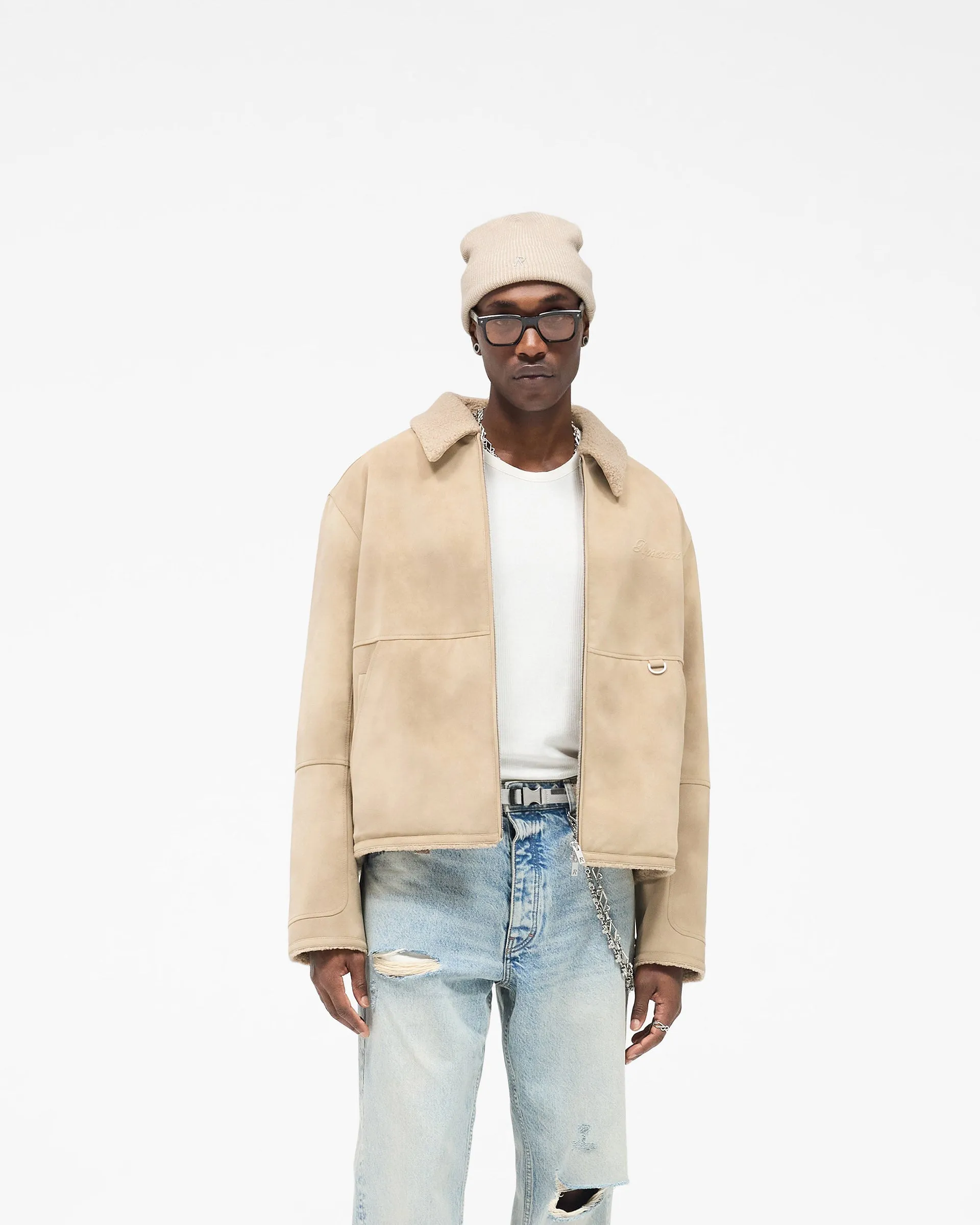 Faux Shearling Jacket - Cafe Convertible Sleeves