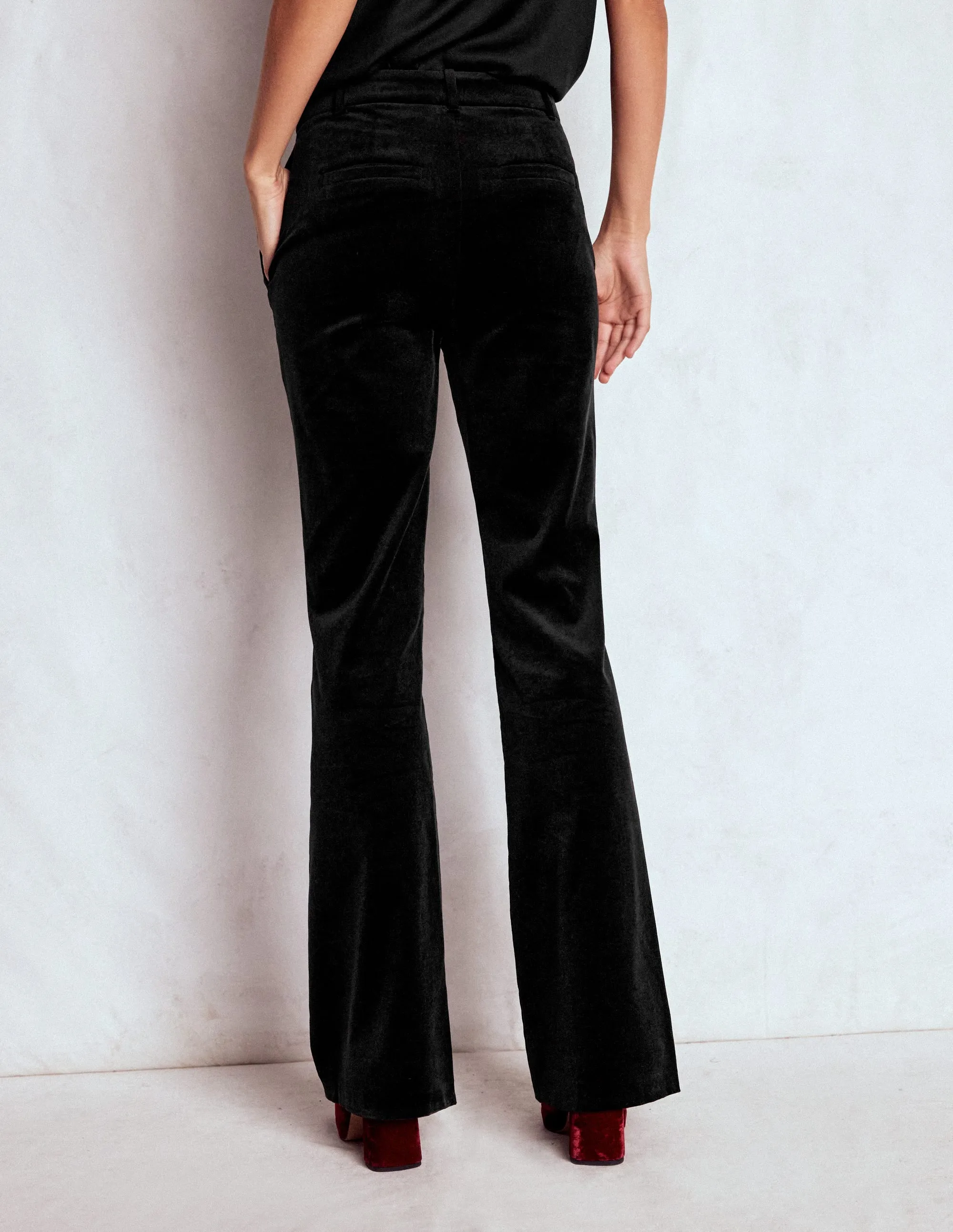 Fitted Velvet Flare Trousers-Black Durable Construction Sporty Vibe