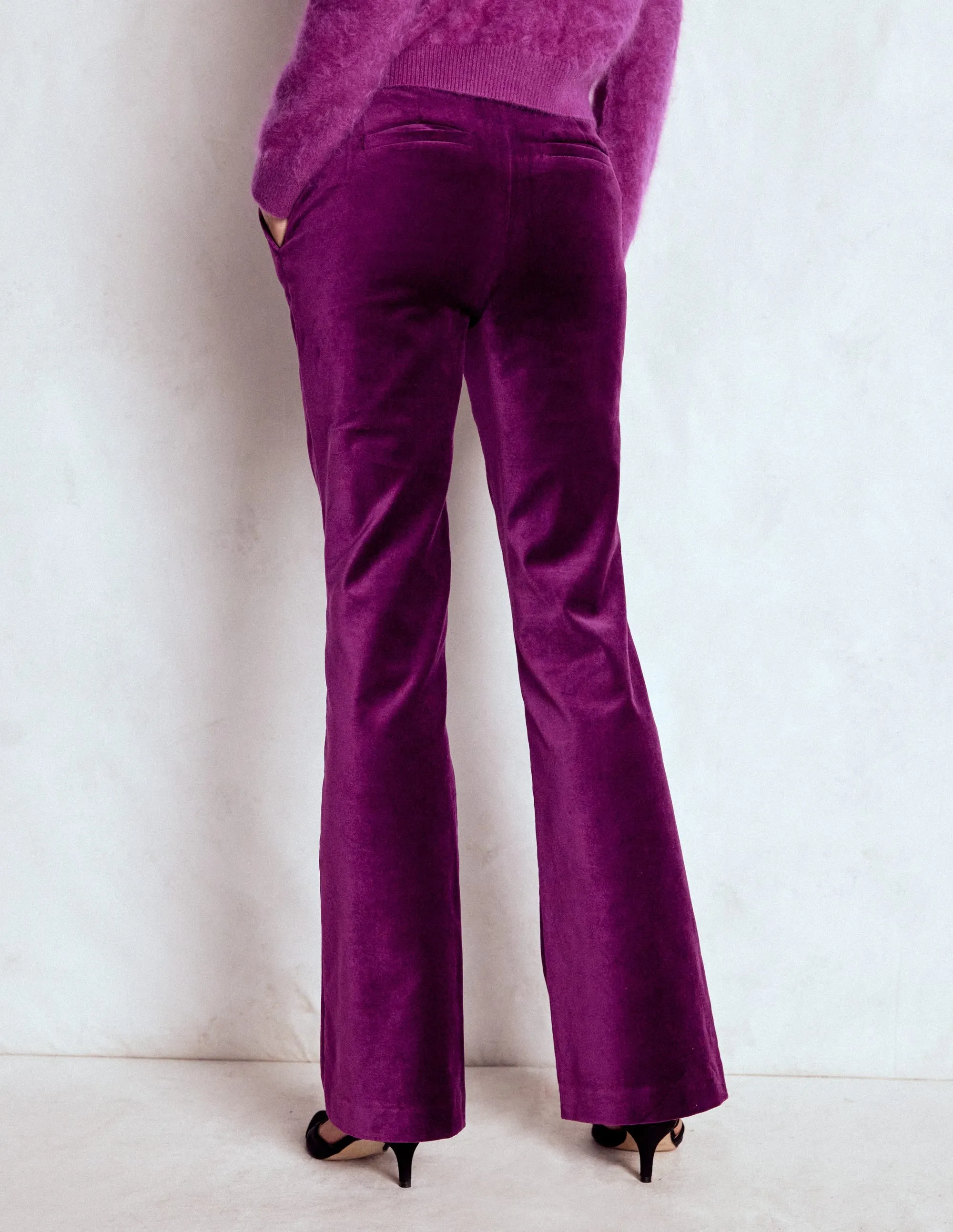 Fitted Velvet Flare Trousers-Plum Jam Low Maintenance