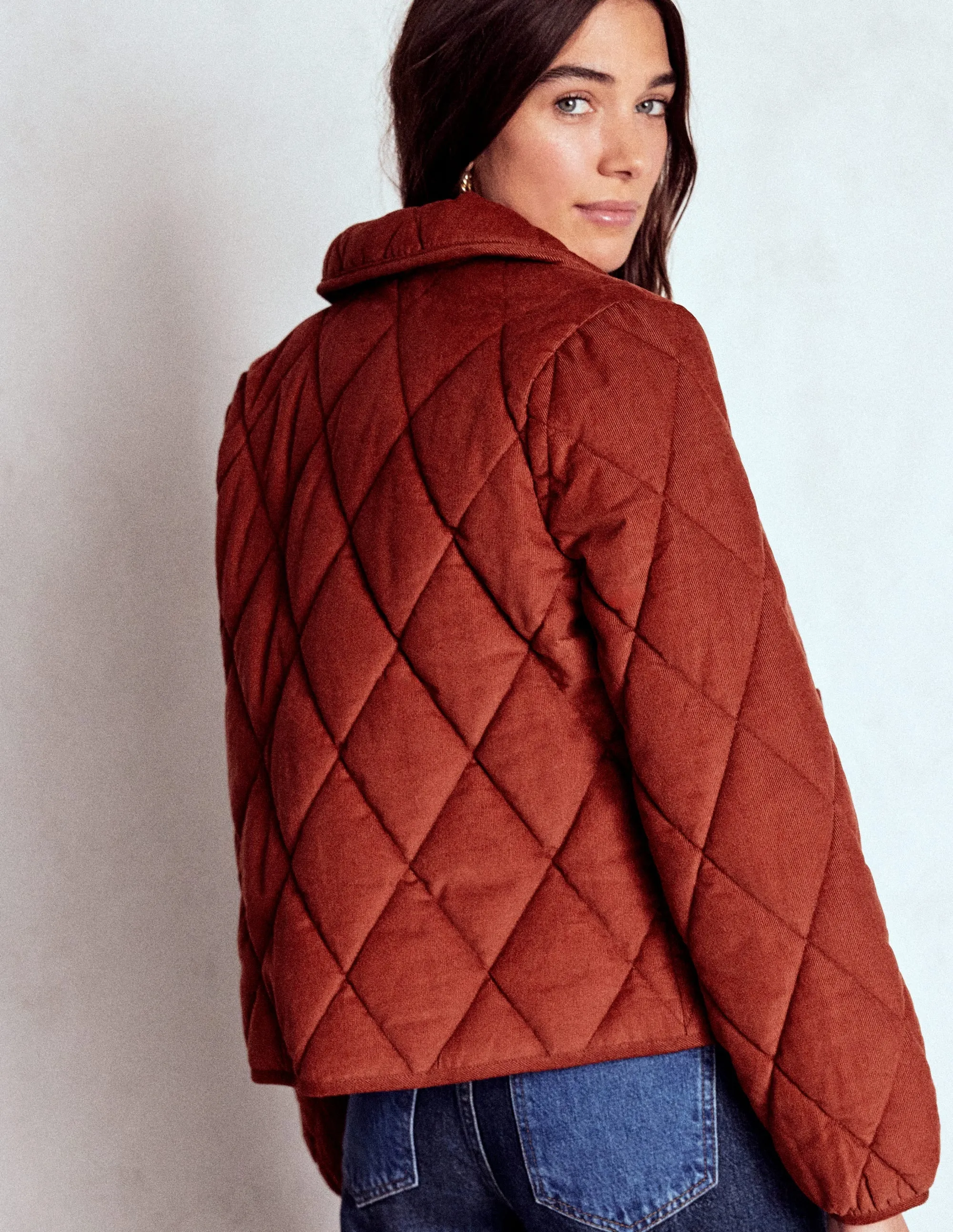 Fitzrovia Quilted Cord Jacket-Fire Brick Red Thermal Regulating Hoodie