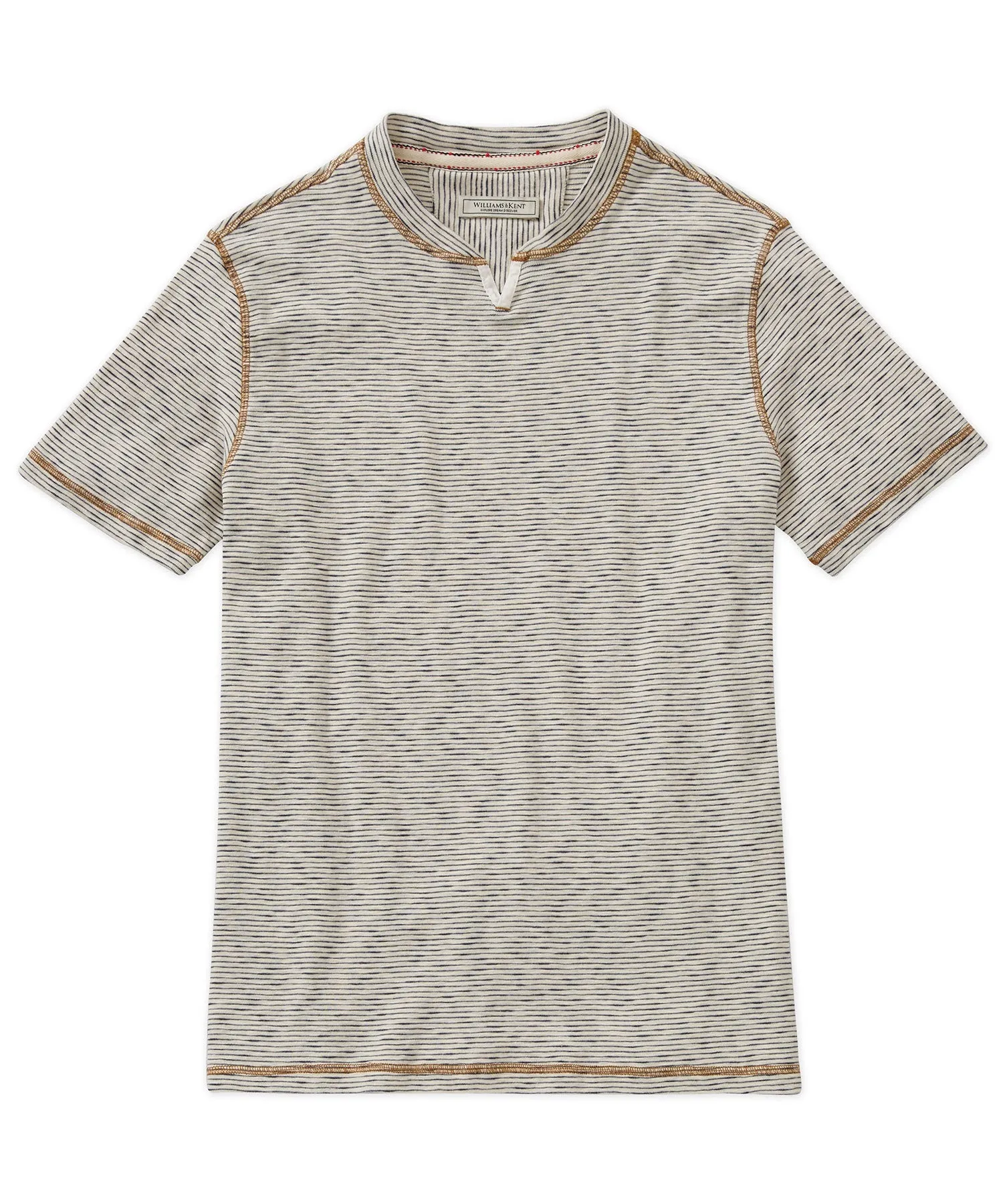 Lightweight Weave Casual Hangout Flame Stripe Jersey Garment-Dyed Notch Tee Shirt