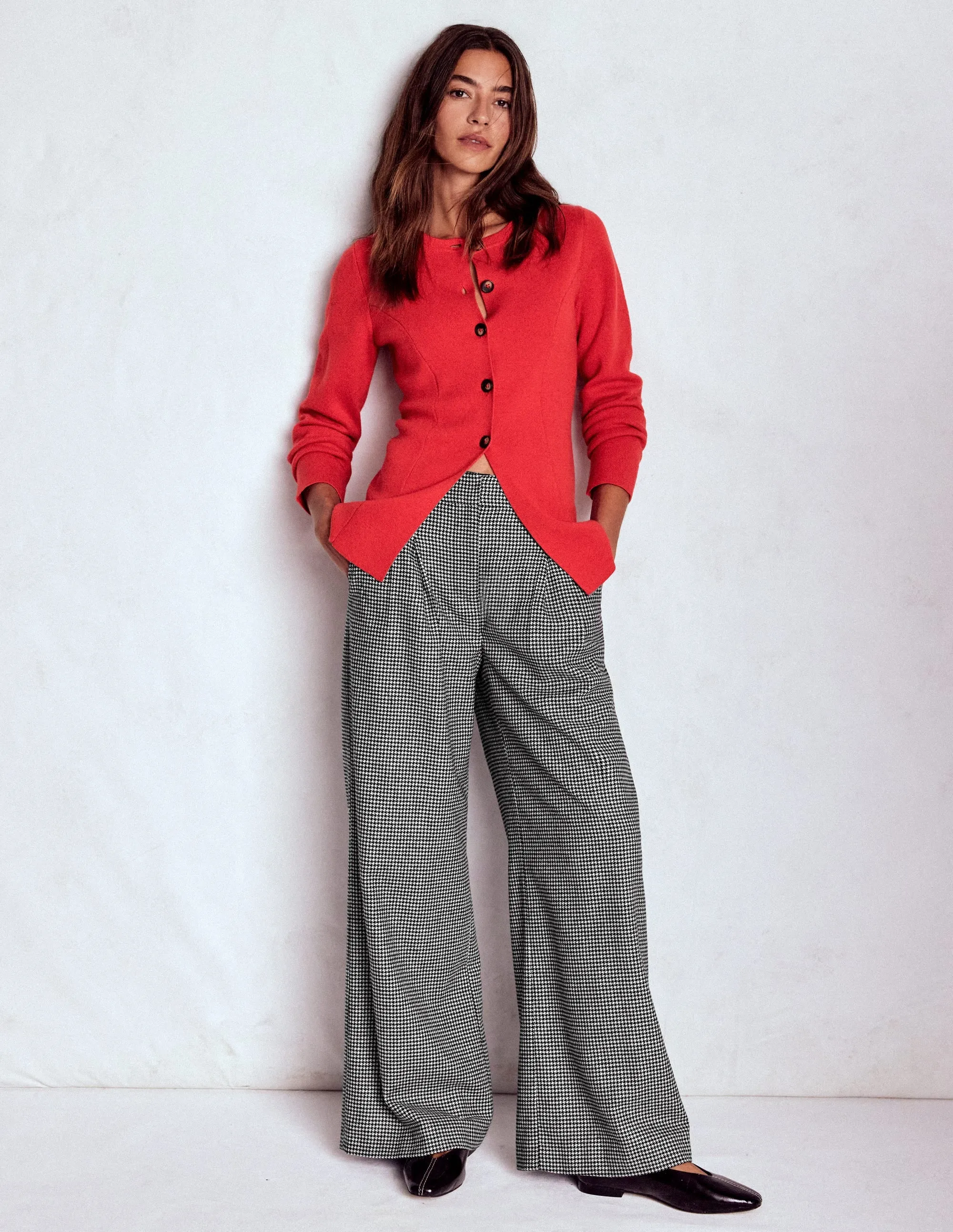 Kensington Wool Trousers-Black and Ivory Puppytooth Office Friendly