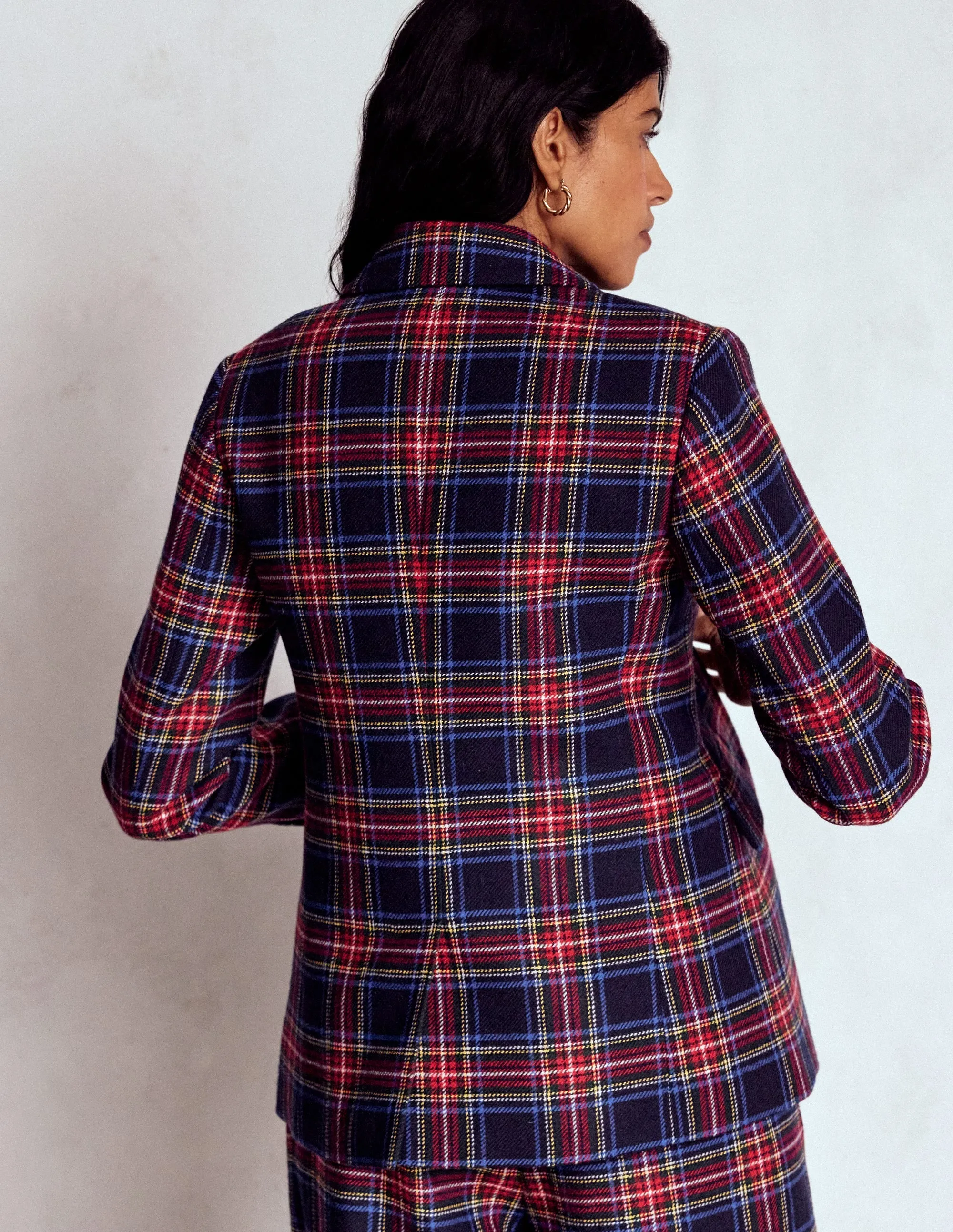 Stamford Wool-Blend Blazer-Navy, Green and Red Check Quick Dry Material