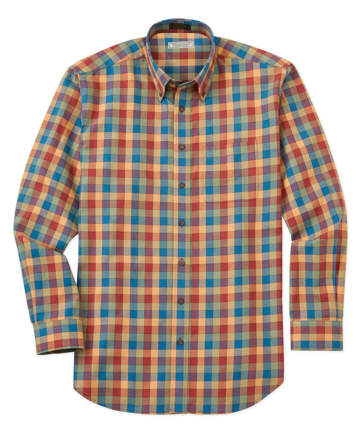 Cotton-Wool Box Plaid Long Sleeve Sport Shirt Reinforced Side Vents Resort Wear