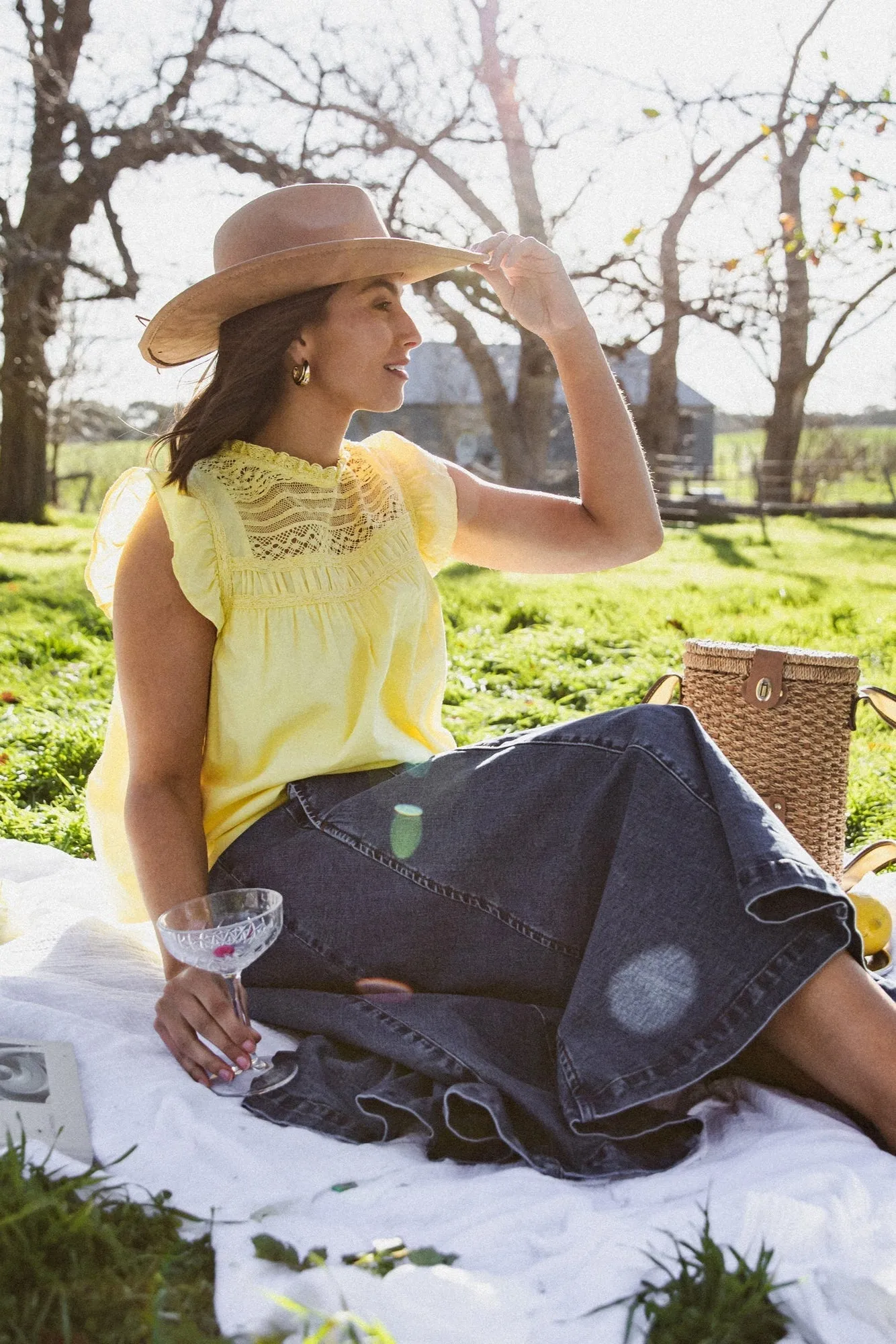 Foxwood Adelyn Top Lemon ComfortStretch Stretch Woven Material