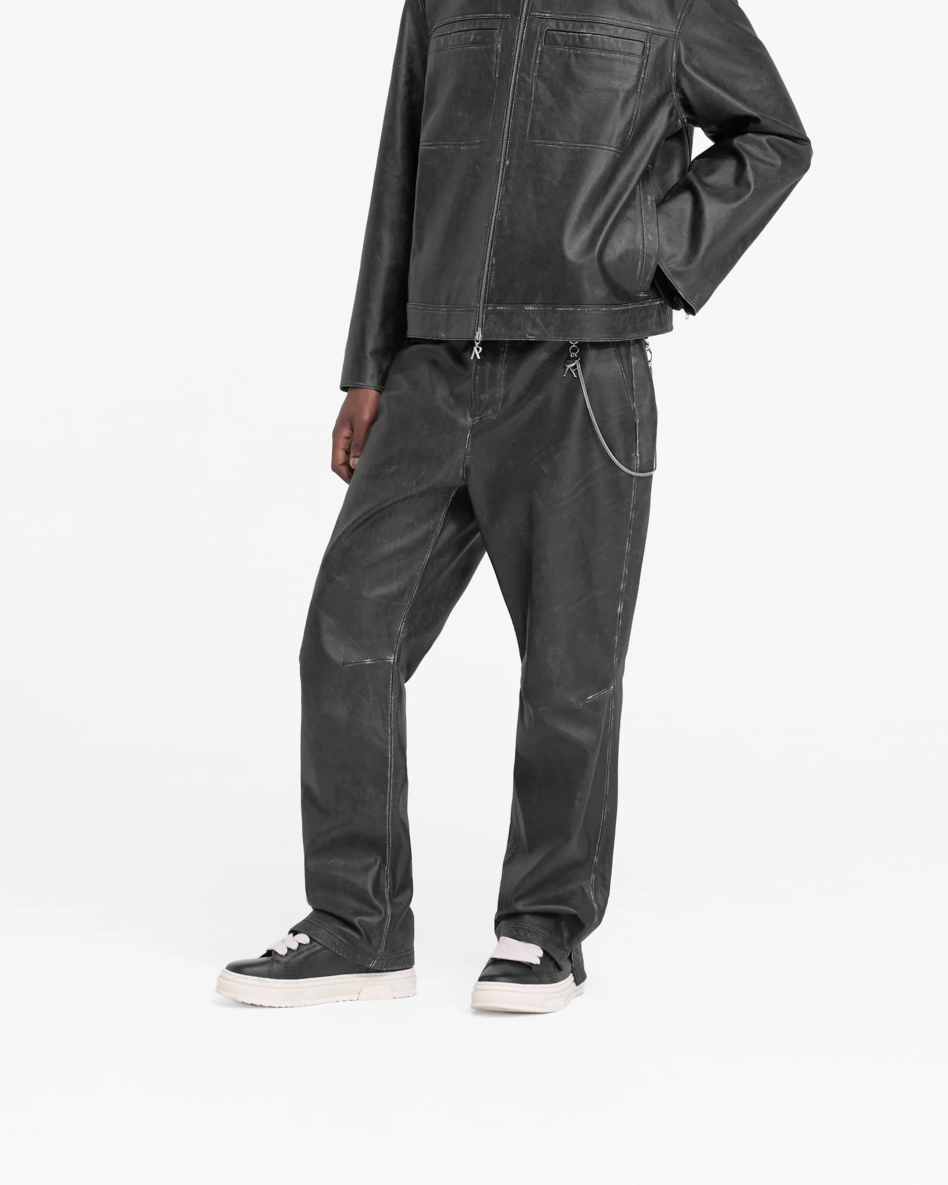 Distressed Leather Pant - Black Light support