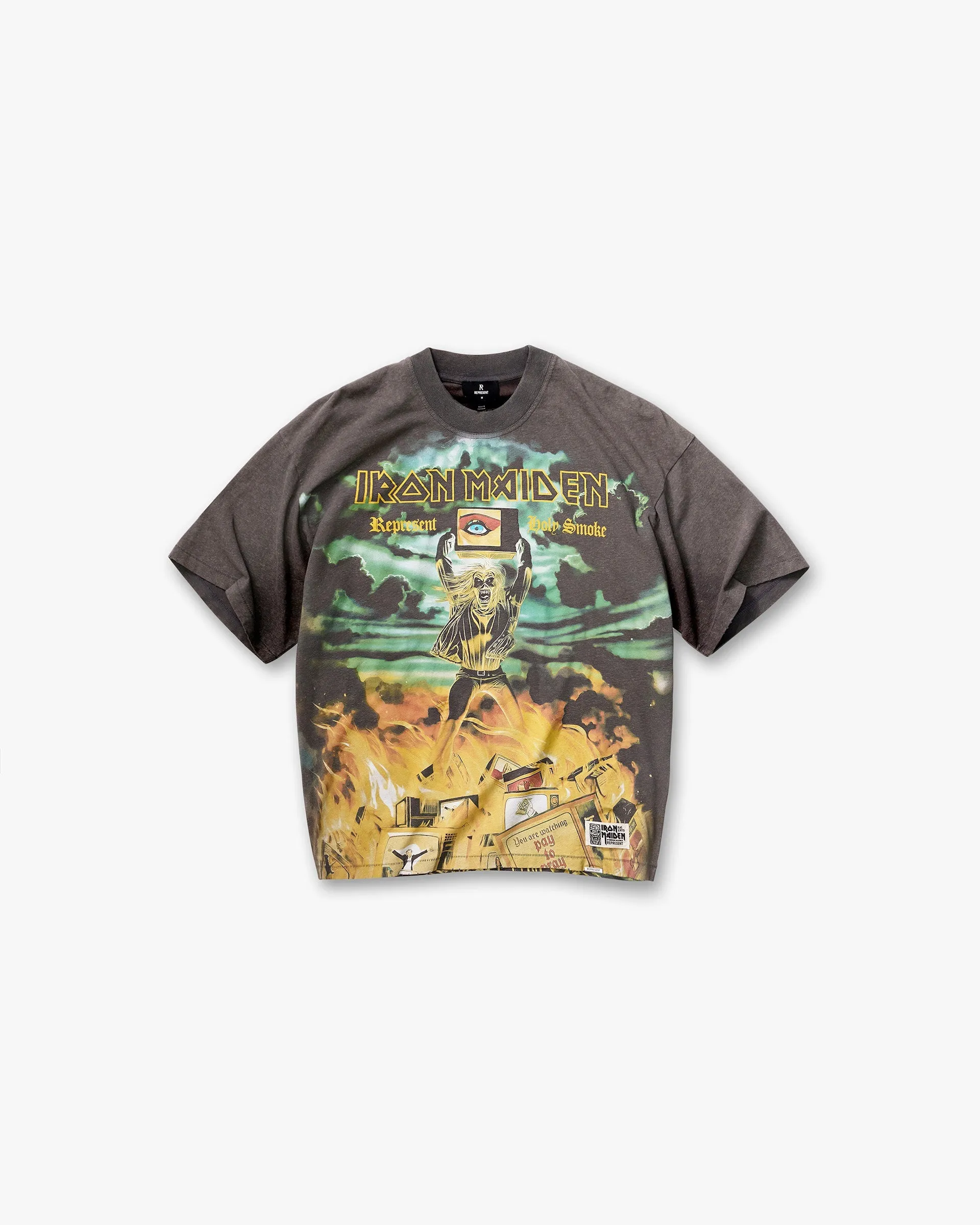 Represent X Iron Maiden Holy Smoke T-Shirt - Sunfade Grey VintageWash Breathable Essentials