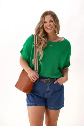 Layered Hem Detailing Shine On Label Blaise Slouchy Knit Green