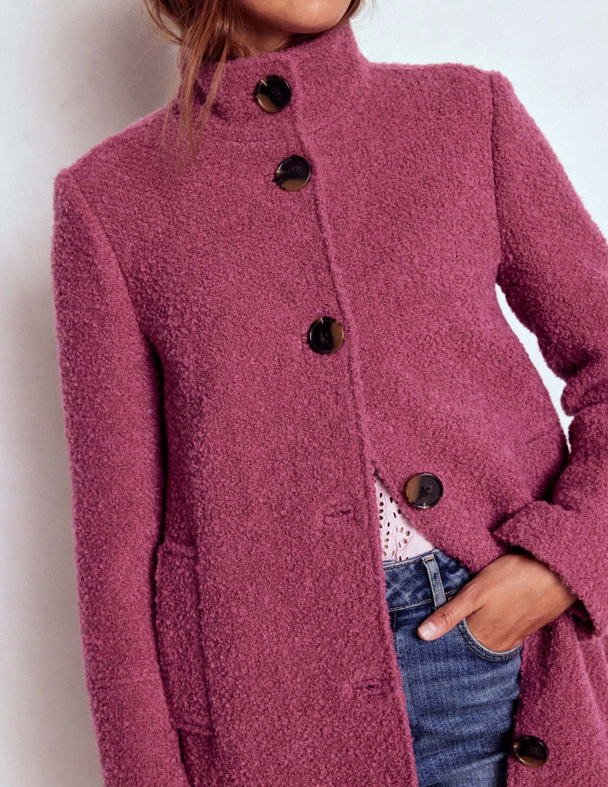 Funnel Neck Coat-Pink Heather Durable Zipper