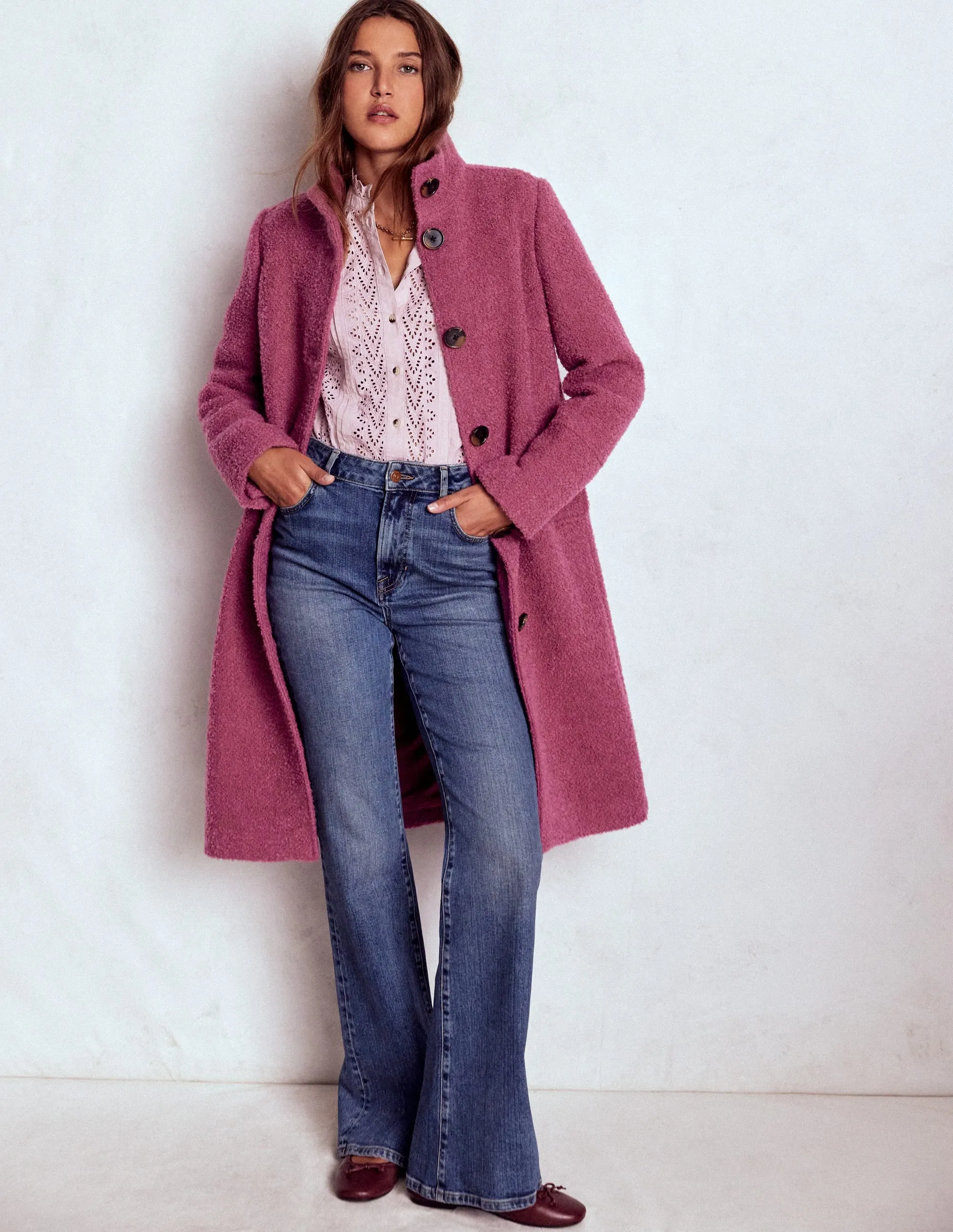Funnel Neck Coat-Pink Heather Fall Outfit