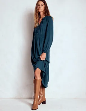 Classic Touch Maddie Picot Trim Midi Dress-Midnight Teal