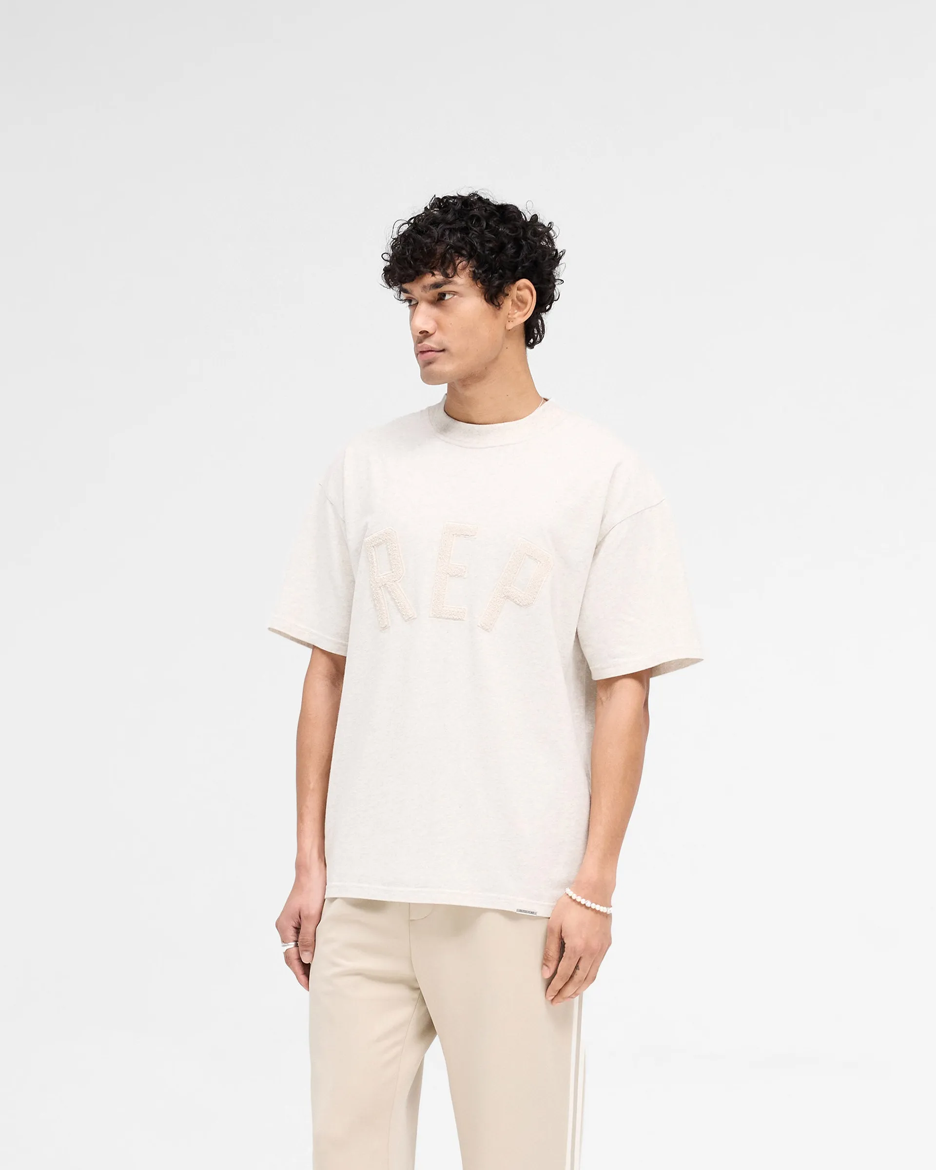 Rep Applique T-Shirt - Cream Marl Layering Essential