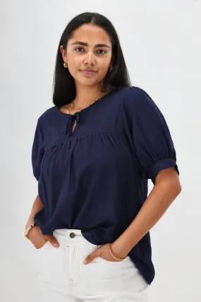 Seamless Construction Design Compact Thermal Insulation Gloss The Label Heidi Puff Sleeve Blouse Navy