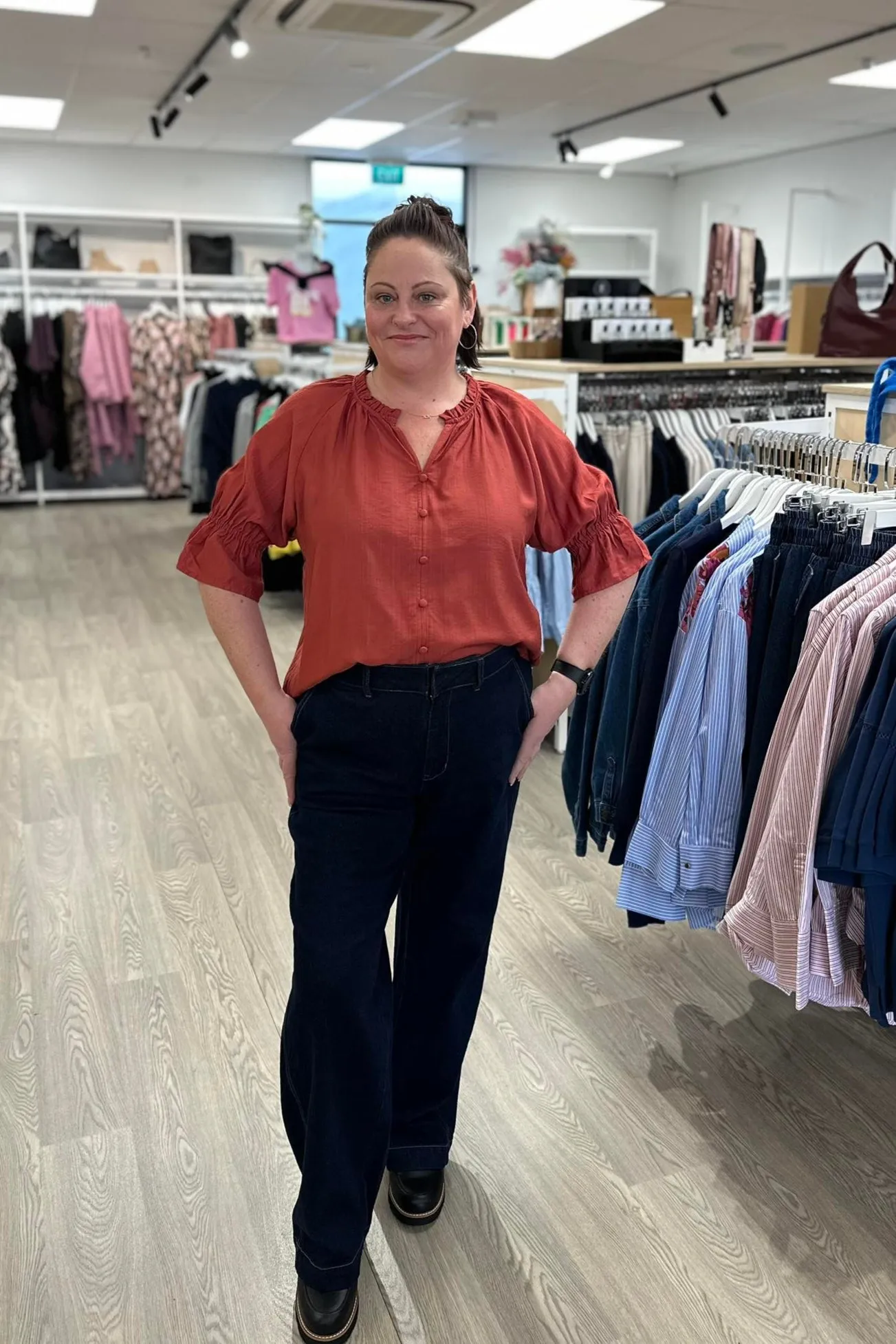 ErgonomicSleeves Gloss The Label Sophia Ruffle Neck Blouse Rust