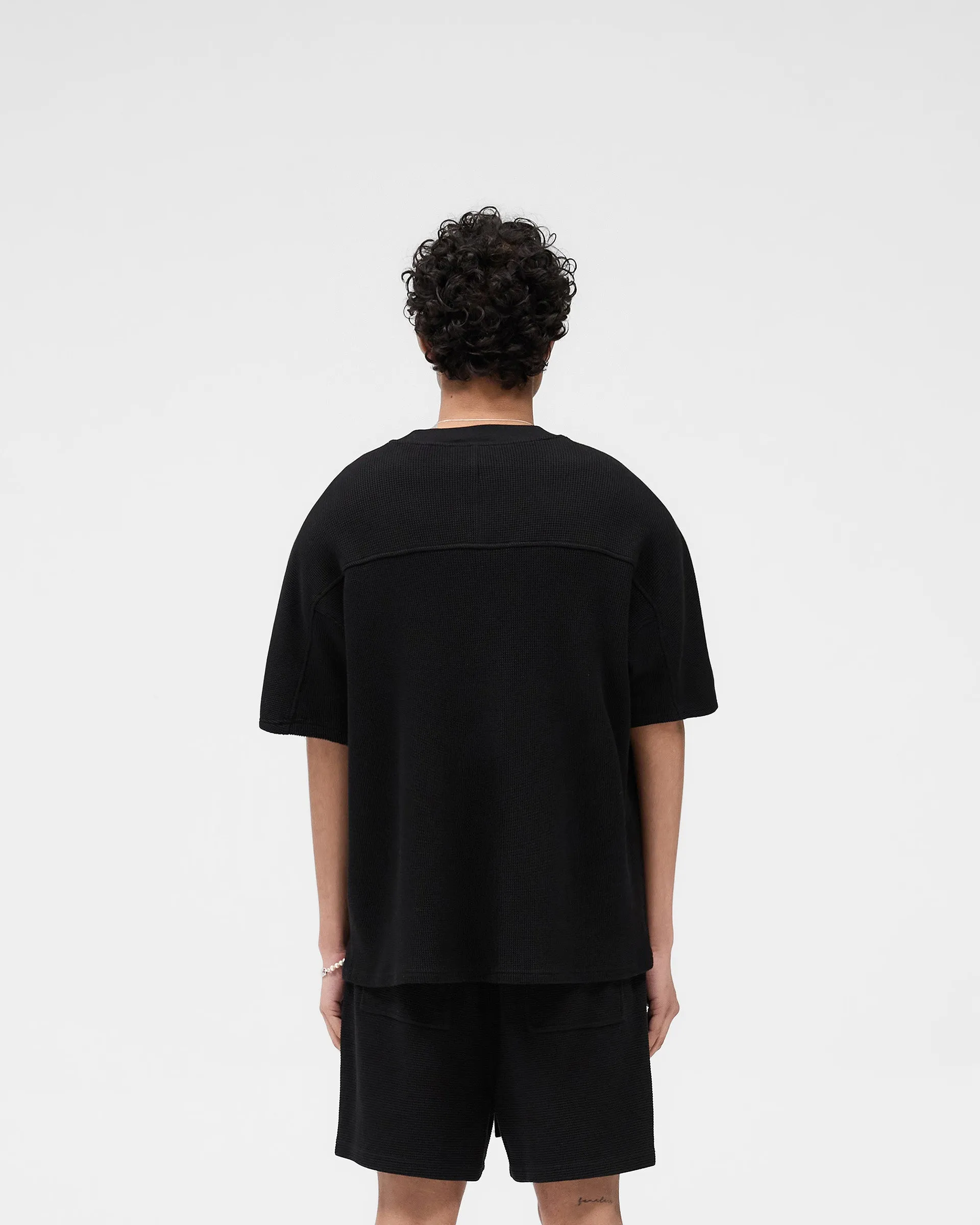 Layered Hem Design Waffle T-Shirt - Jet Black