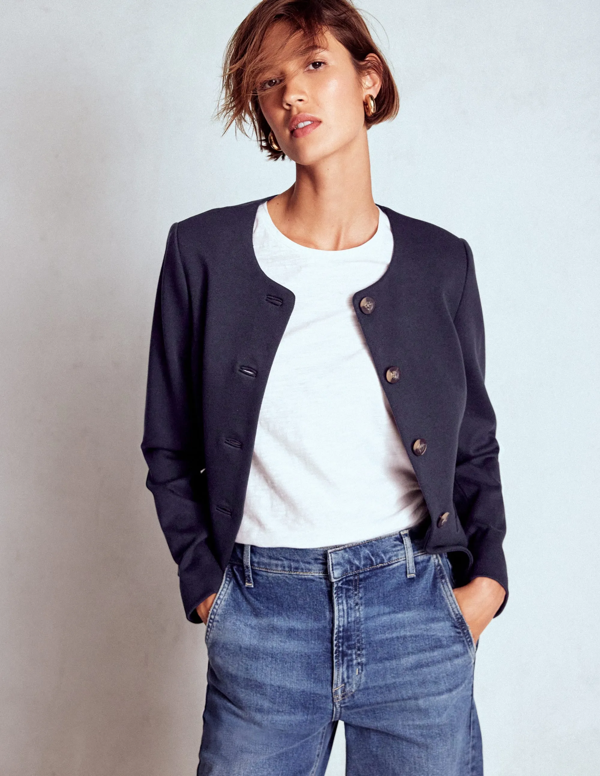 Hampstead Ponte Twill Blazer-Navy Wind Resistant Lining