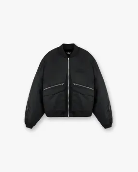 Zip Back Bomber Jacket - Jet Black Adjustable Hemline Reversible Layer