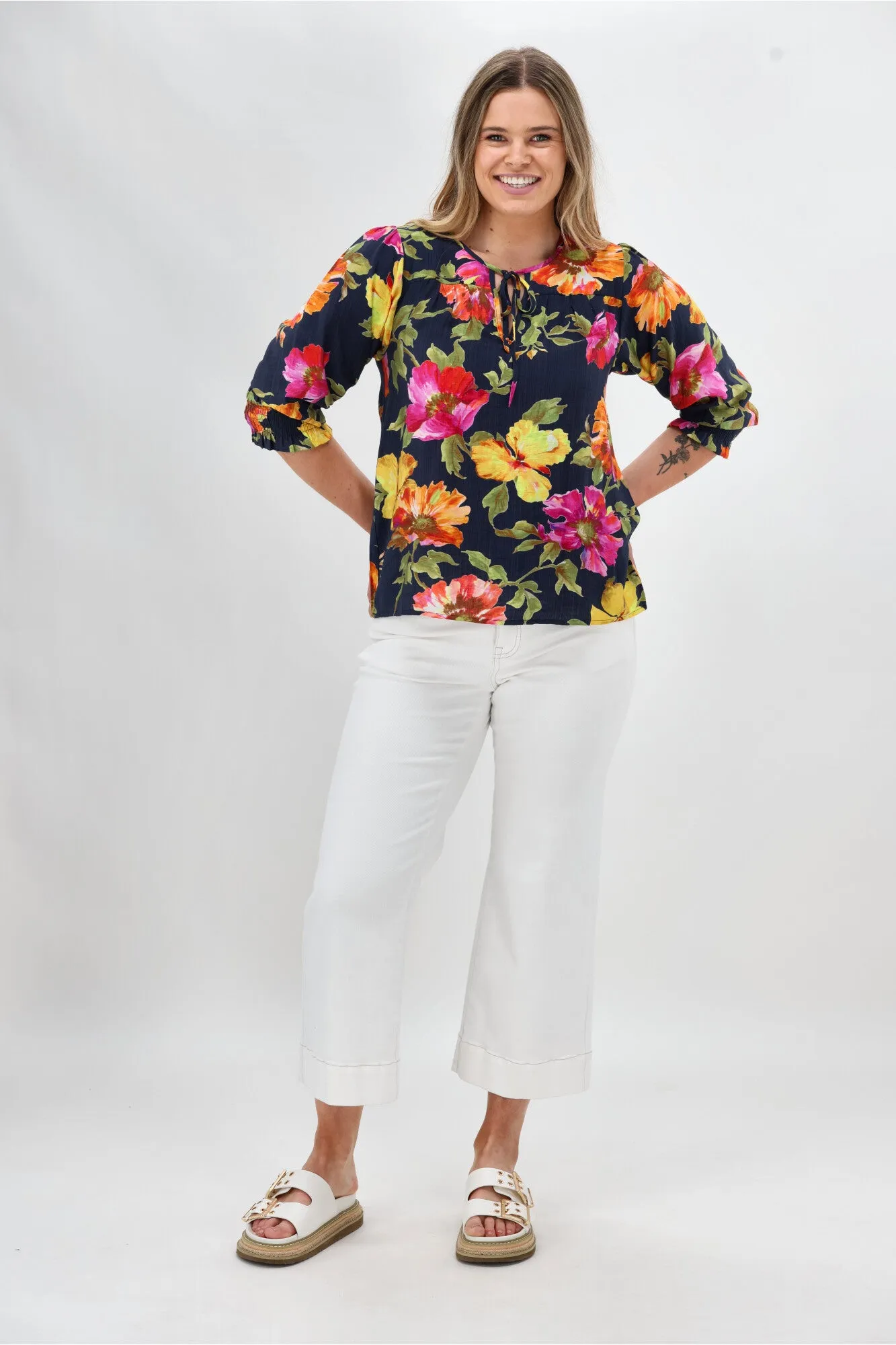Sunday Boho St Tropez Floral Top Navy HypoallergenicMaterial