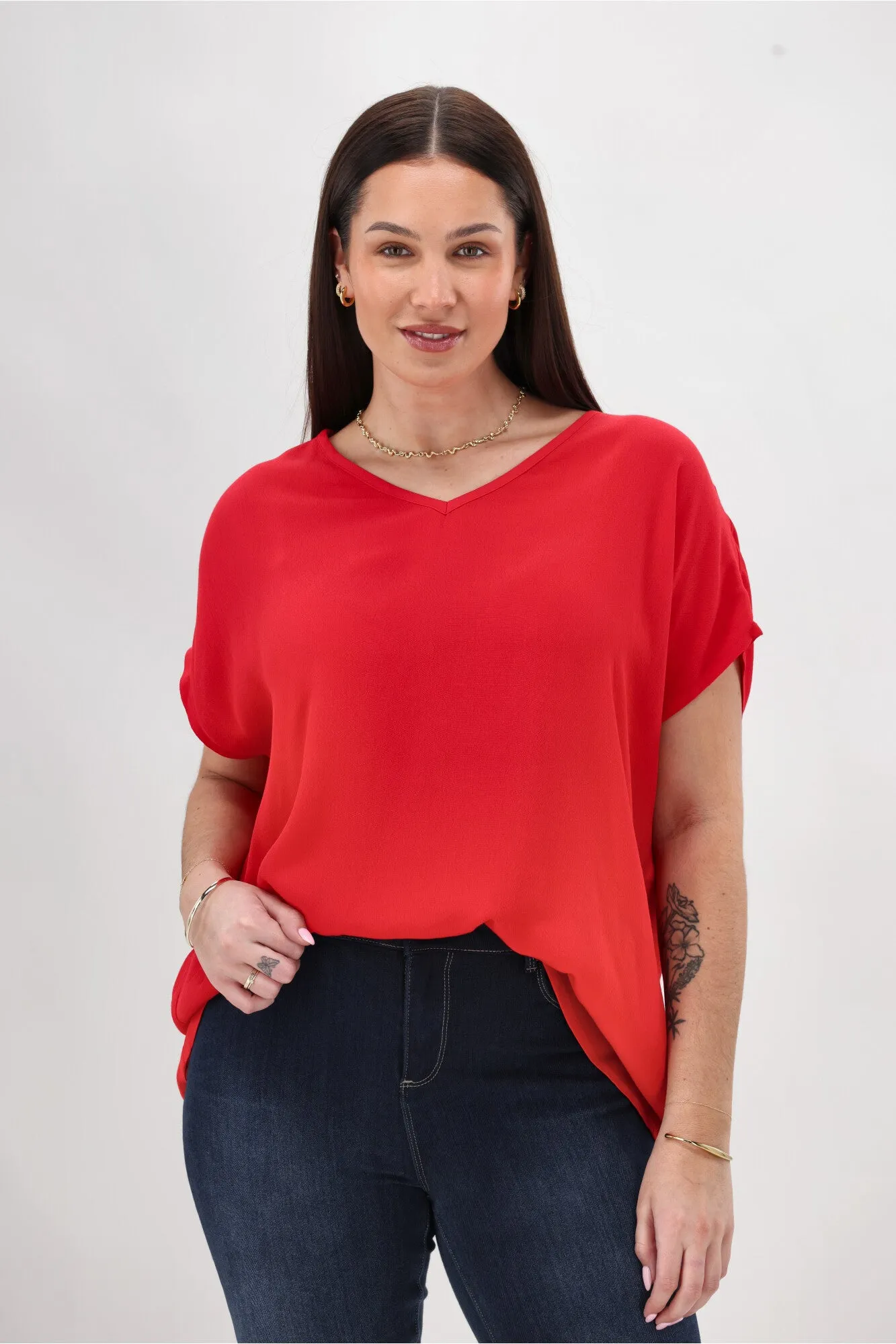 Versatile Shirt Shine On Label Summer Essential Drape V Neck Top Bright Red