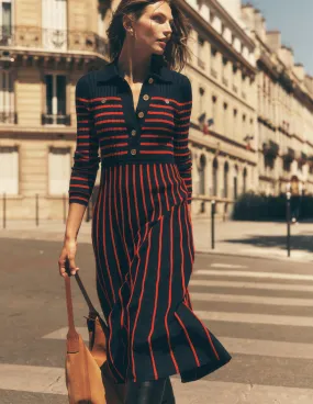 Br?nte Knitted Rib Shirt Dress-Navy and Red Stripe Event Favorite Lightweight Fit