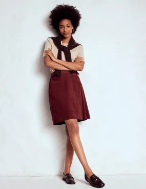 Adjustable Ties Helen Cord Kilt Skirt-Chestnut
