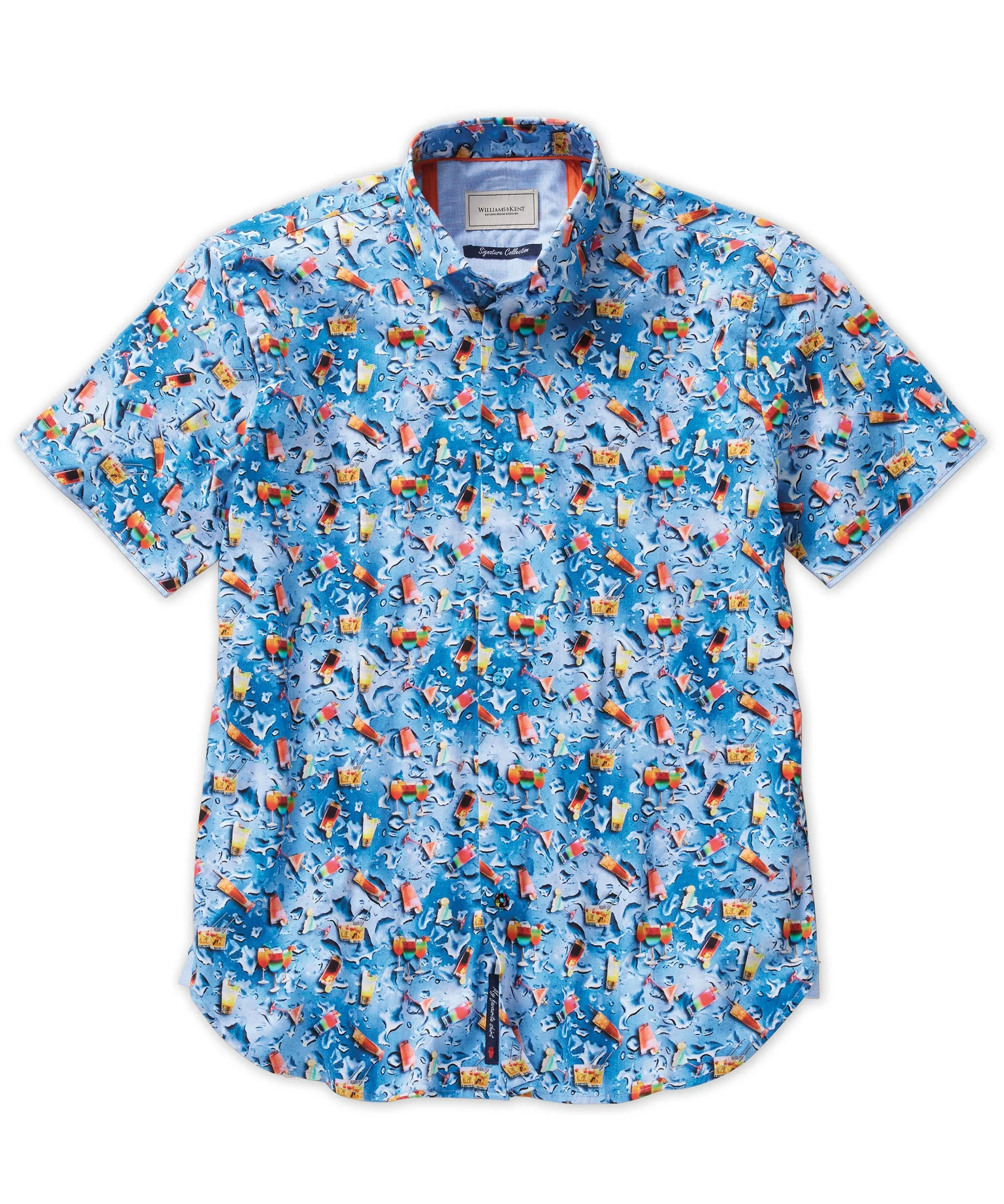 Cocktail Print Shirt Tuckable Hem Soft touch finish