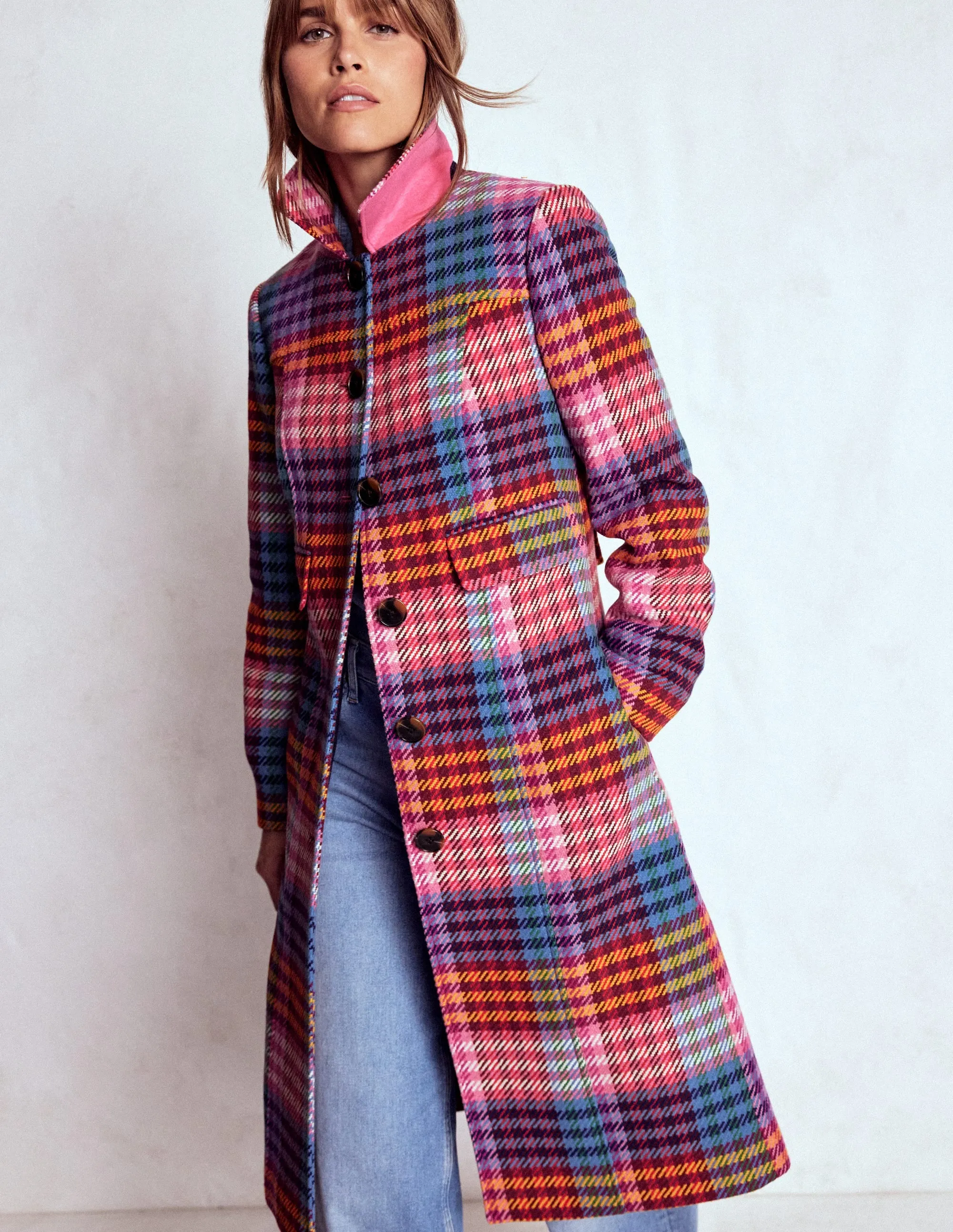 St Albans Fitted Coat-Rainbow Blanket Multigingham FleeceLined Convertible Silhouette