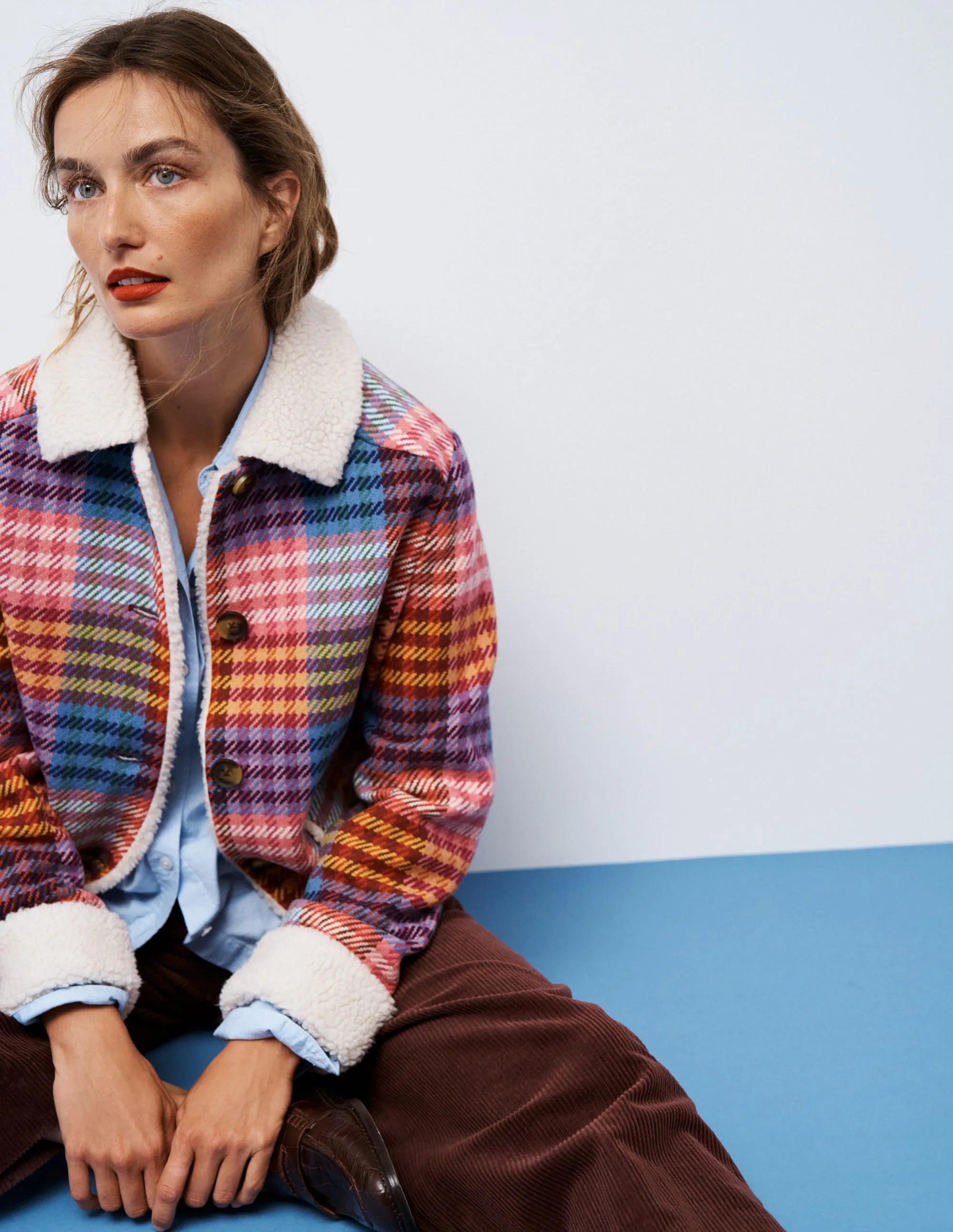 Stirling Check Coat-Rainbow Blanket Multigingham Reinforced Shoulder Protection