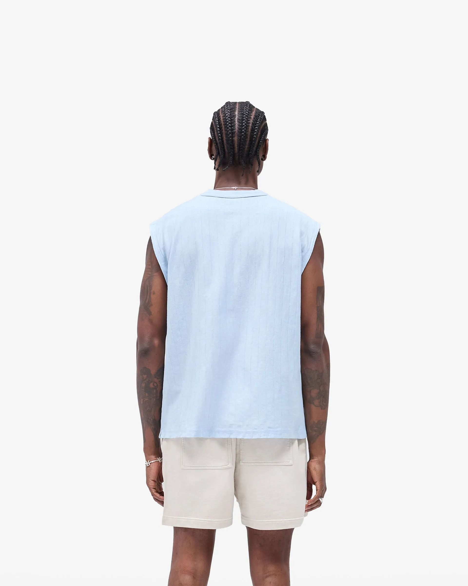 Slub Script Tank - Ice Blue Light Wear Simple and Relaxed