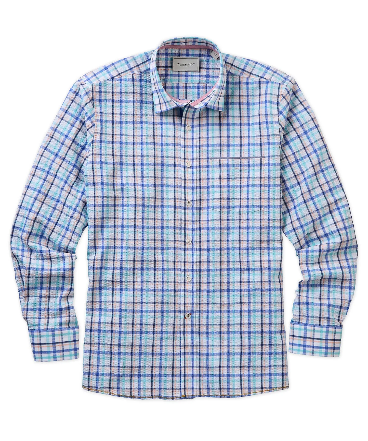 Seersucker Plaid Long-Sleeve Sport Shirt Chilly Day Wear
