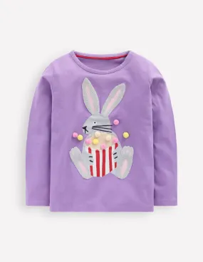 Long Sleeve Boucl?? T-shirt-Aster Purple Popcorn Bunny Printed top