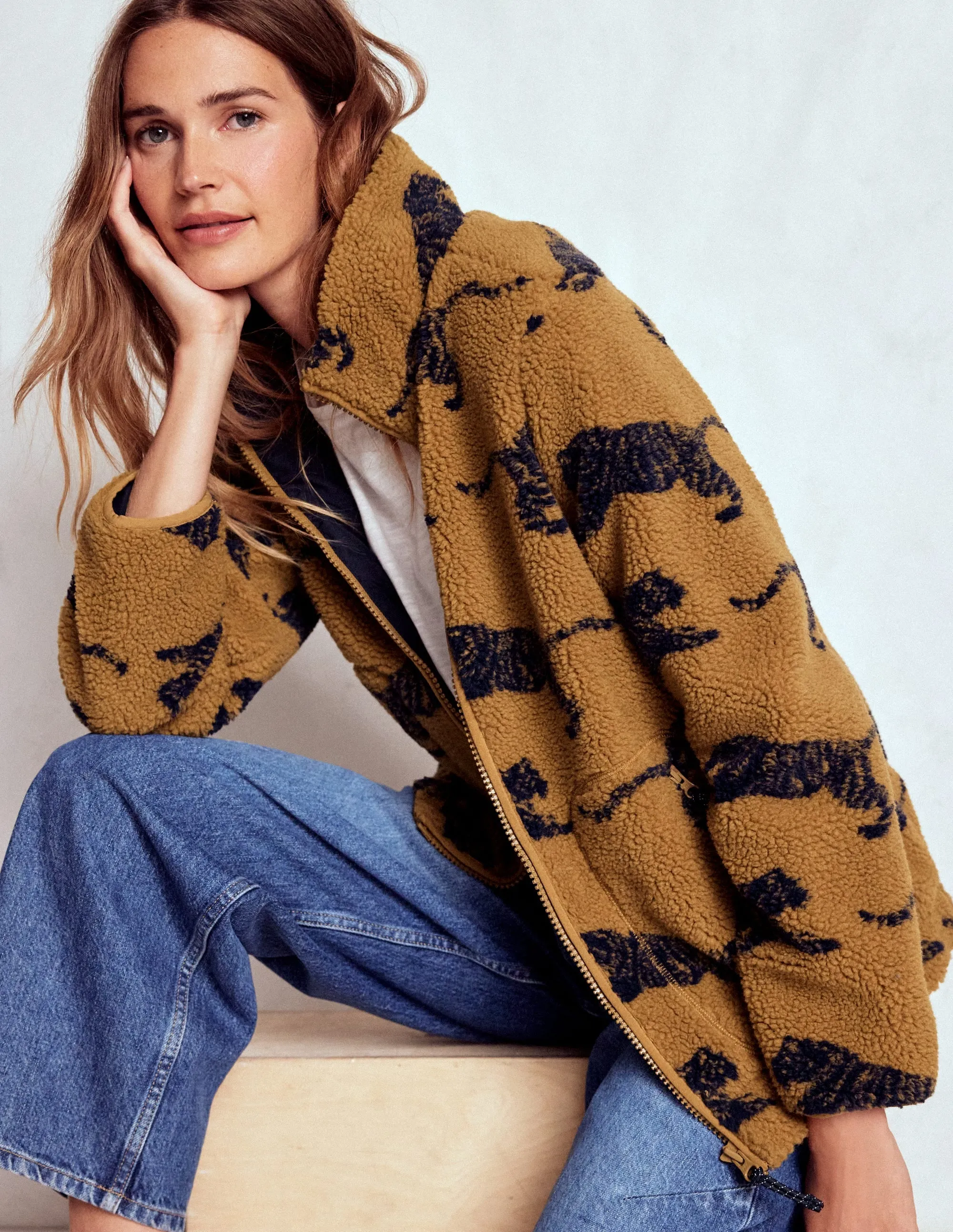 Westminster Borg Jacket-Hazelnut Brown, Leaping Tiger Reflective Zippers Modern Drop Tail Hem