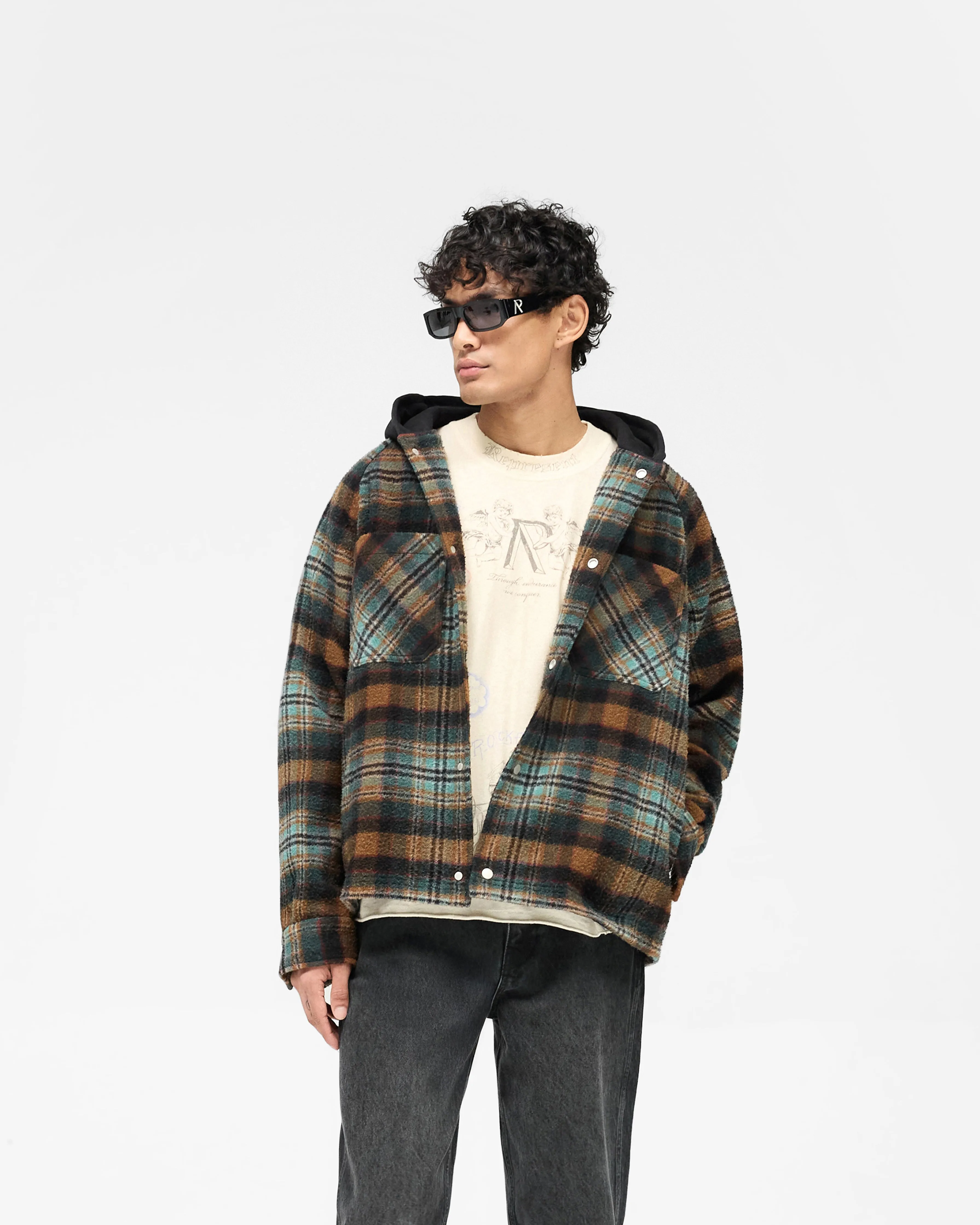 Soft Touch Hooded Overshirt - Check