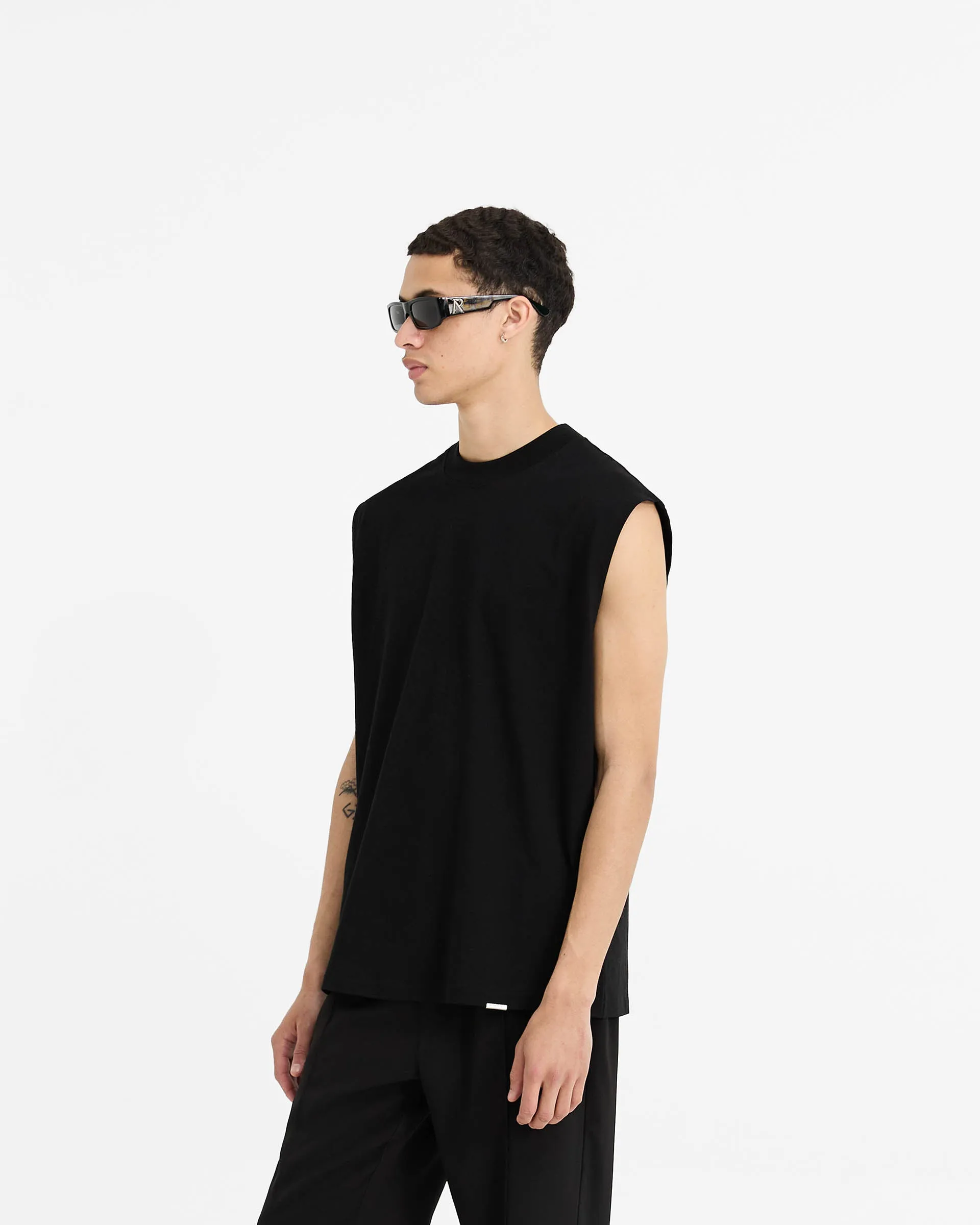 Initial Boxy Tank - Black Soft Touch Texture Scoop neck femininity