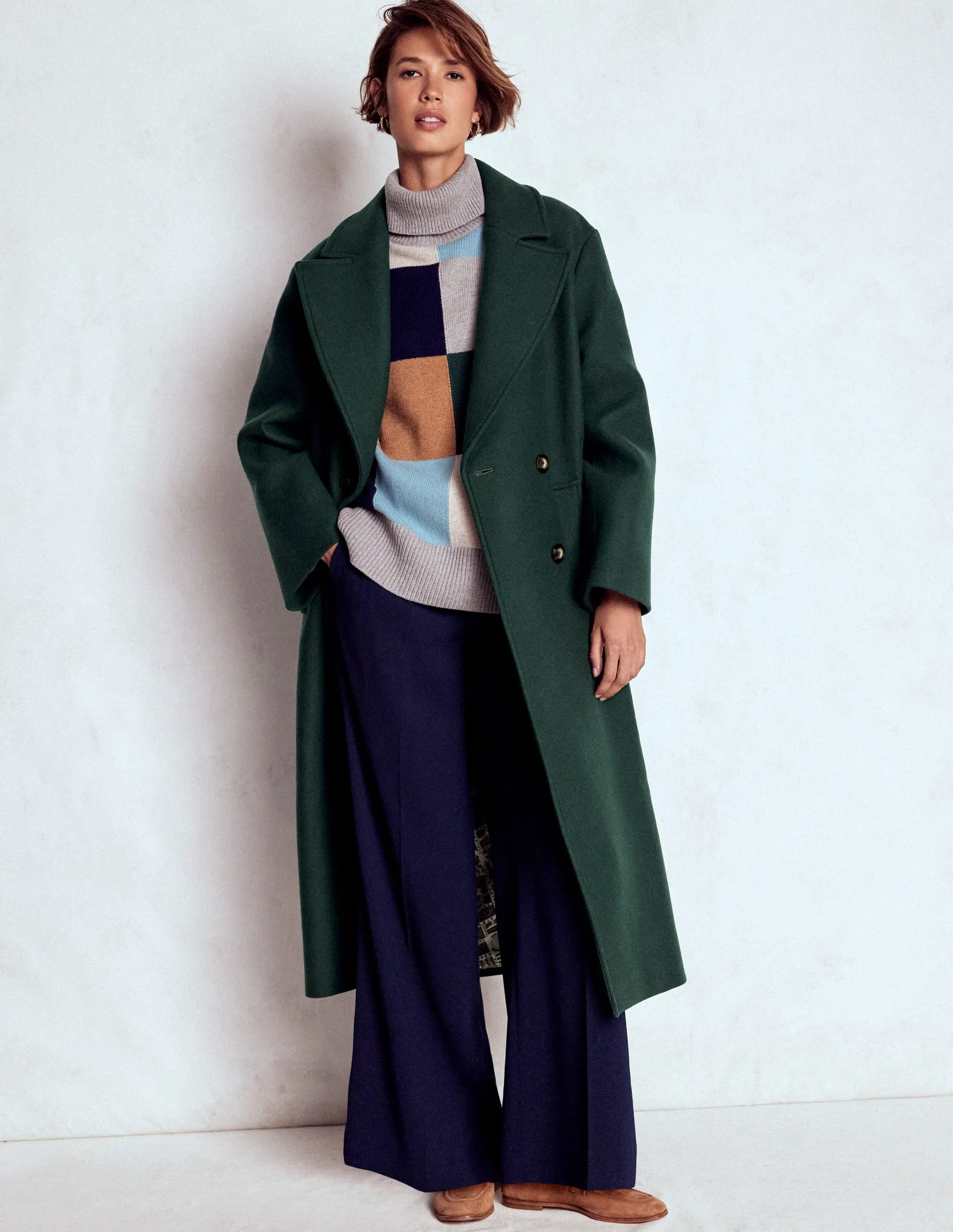 Cocoon Wool Coat-Emerald Night Reinforced Shoulder Protection