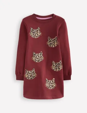 Subtle Touch Church Scene Ida Sweatshirt Appliqu?? Dress-Chestnut Cat Faces