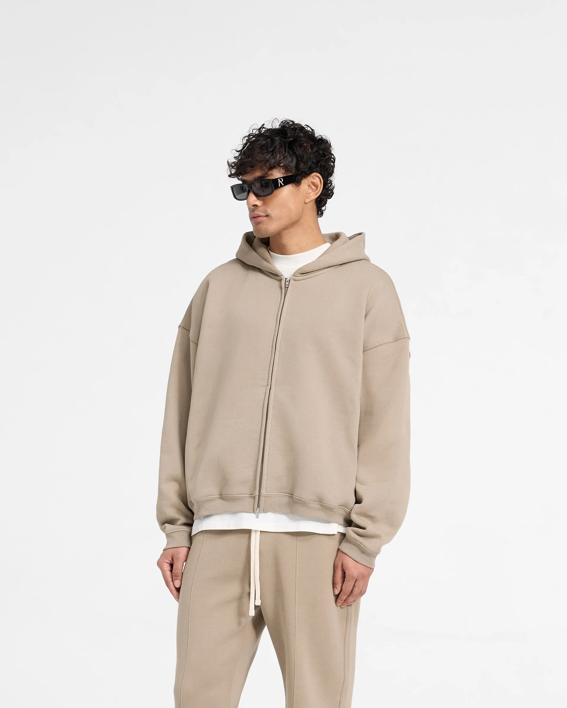 Comfy Hoodies Initial Boxy Zip Through Hoodie - Dune